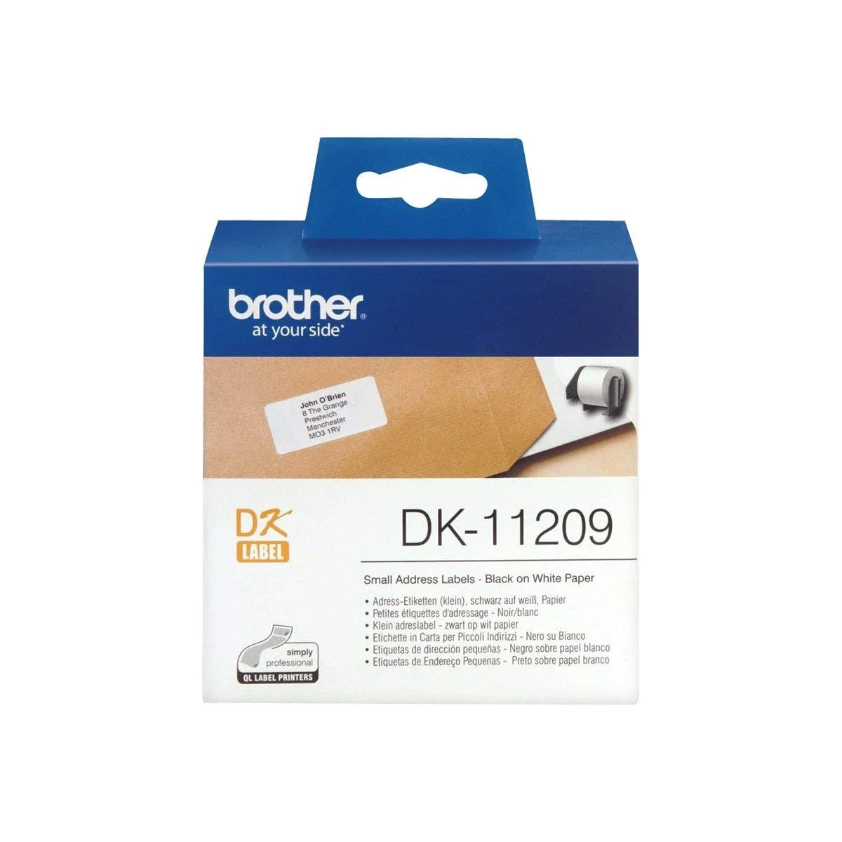 بكرة ملصقات Brother DK-11209 أصلية أسود على أبيض 29 مم × 62 مم