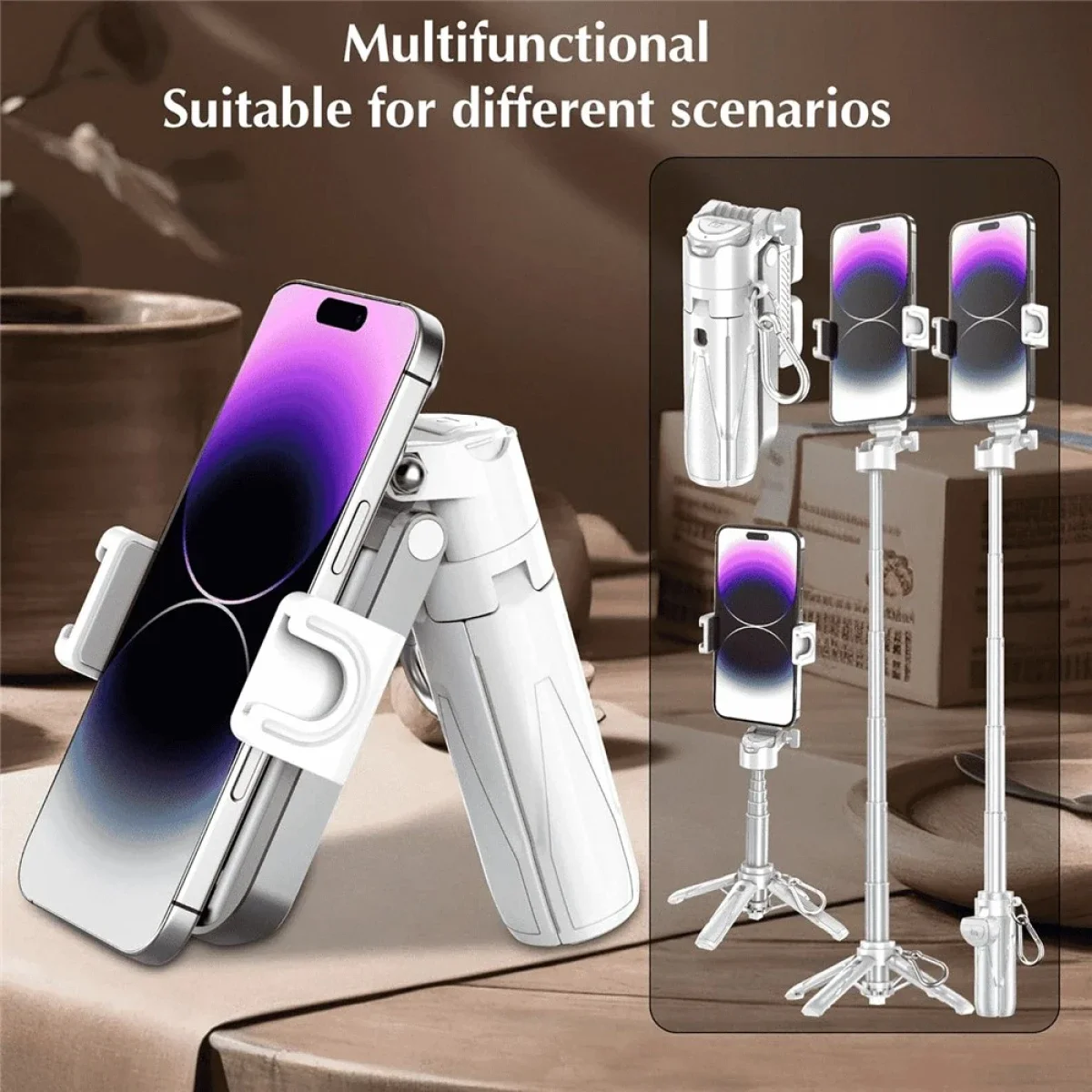 Jmary MT-18 Mini Phone Selfie Stick Tripod with Wireless Remote Control - White - Image 3