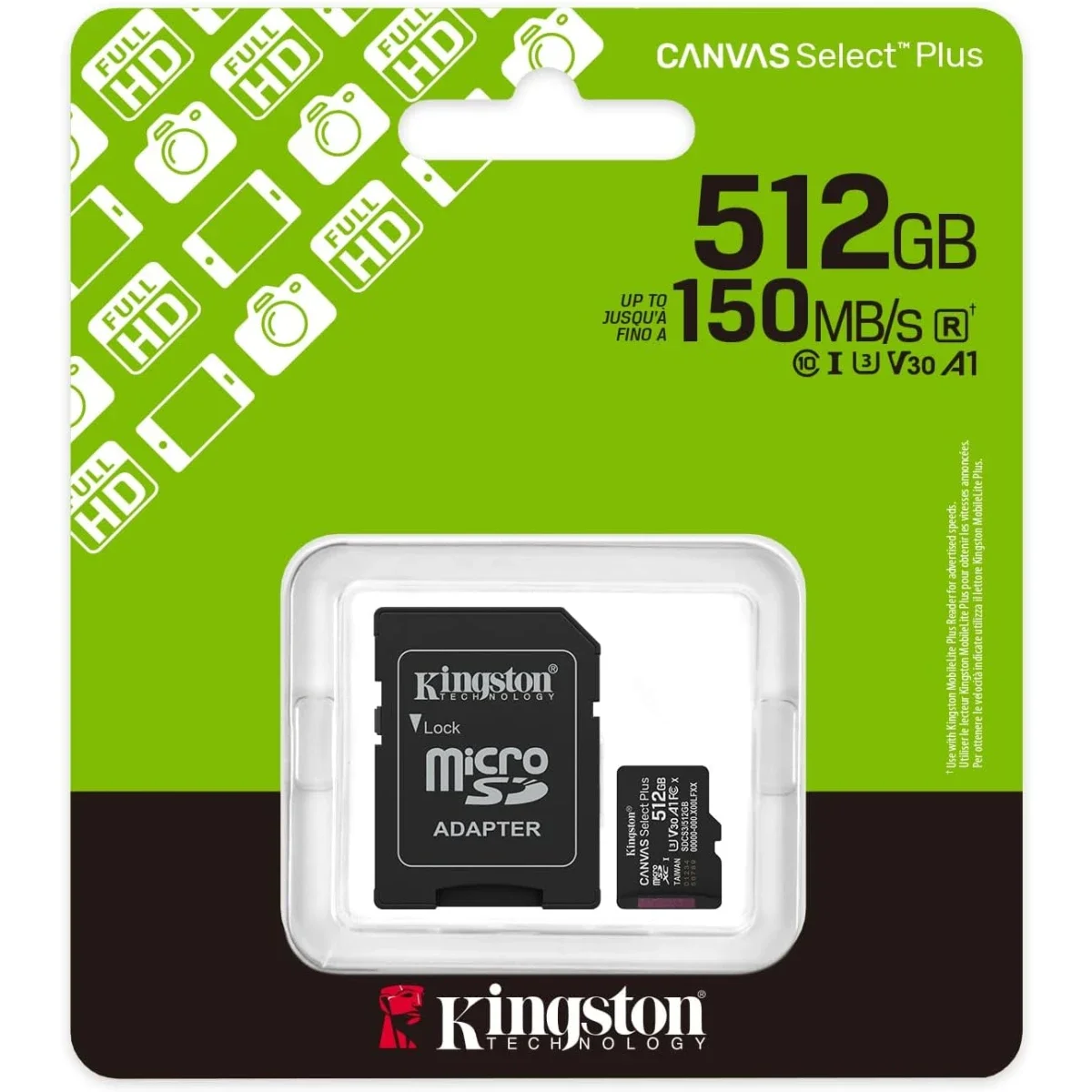 Kingston Canvas Select Plus SDCS3 512GB microSDXC Memory Card Up to 150MB/s with Adapter