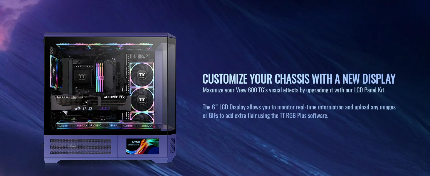 Thermaltake View 600 TG Full Tower PC Case with 420mm Radiator Support & 6.0" LCD Panel Kit - Future Dusk - Image 16