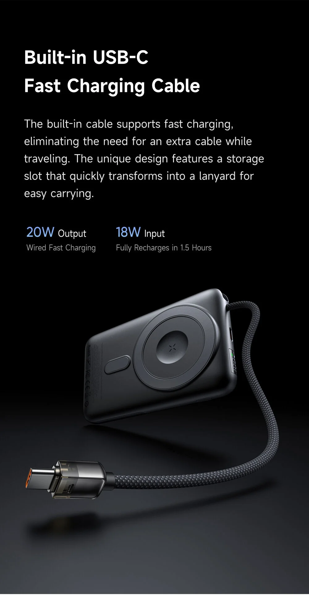 Mcdodo MC-6320 Magnetic Power Bank 10000mAh 20W with Digital Display, USB-C Cable & Stand - Black - Thumbnail 12