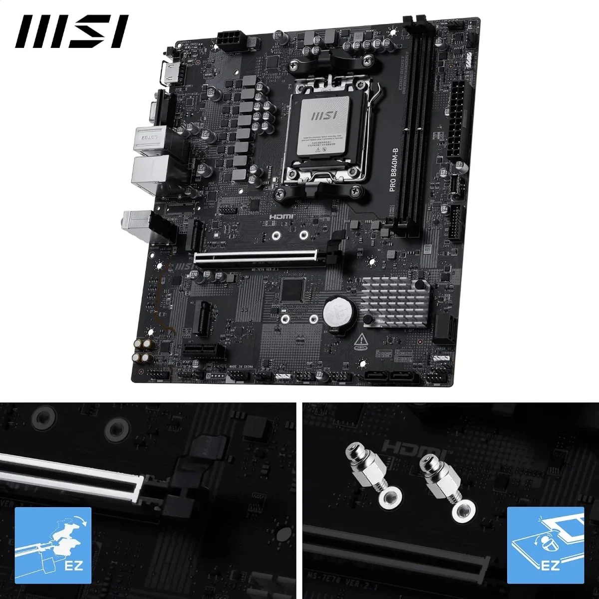 MSI PRO B840M-B Micro-ATX AM5 DDR5 Motherboard with M.2 Gen4 and 2.5G LAN - Image 4