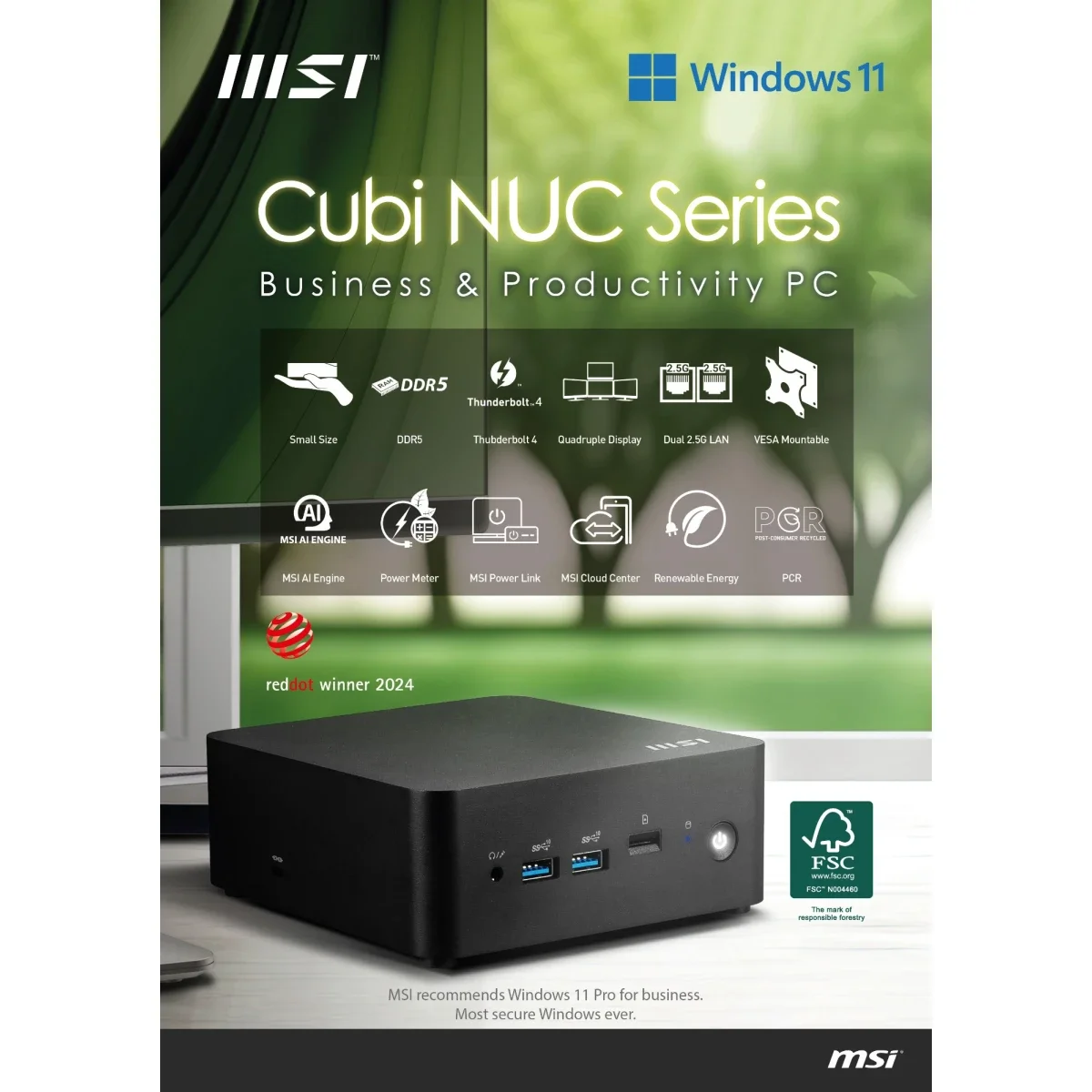 MSI Cubi NUC 1M (2024) Mini PC Barebone Intel Core 7 150U 0.8L - Image 2