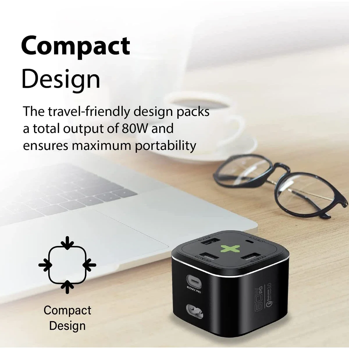 محطة شحن متعددة المنافذ Promate PowerCube-PD80 بقدرة 80W مع منفذي USB-C PD وQC 3.0 - Thumbnail 4