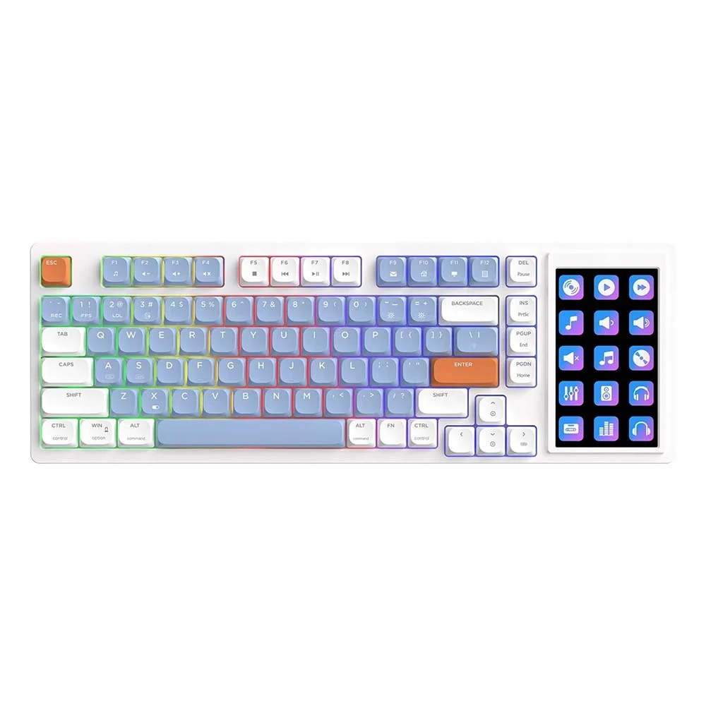 AJAZZ AK815 Mechanical Keyboard with Screen, Red Switches & DIY RGB – White, Blue & Orange - Image 7