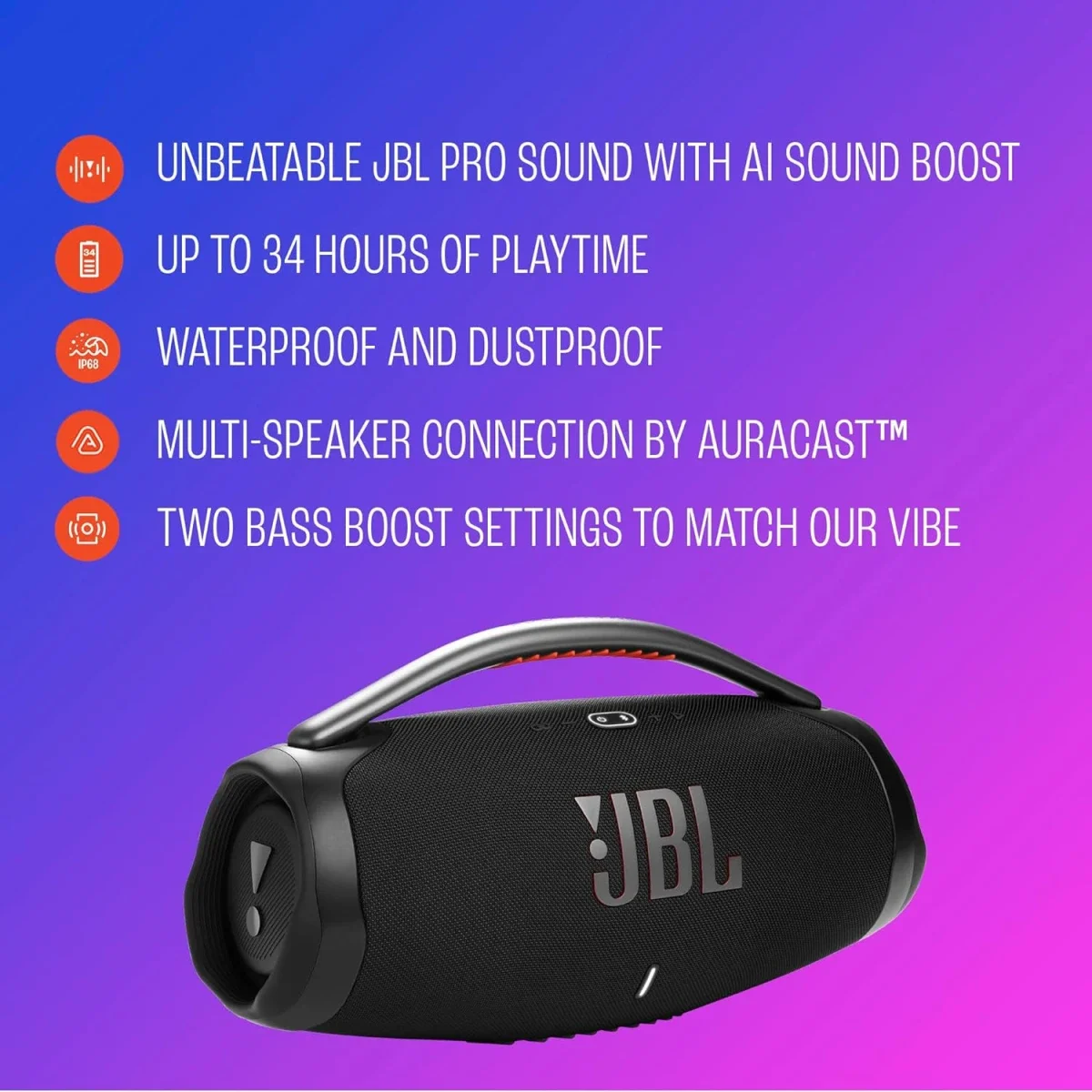 سماعة JBL Boombox 4 محمولة بتقنية بلوتوث، 2 × 65 واط RMS، IP68، أسود - Image 12