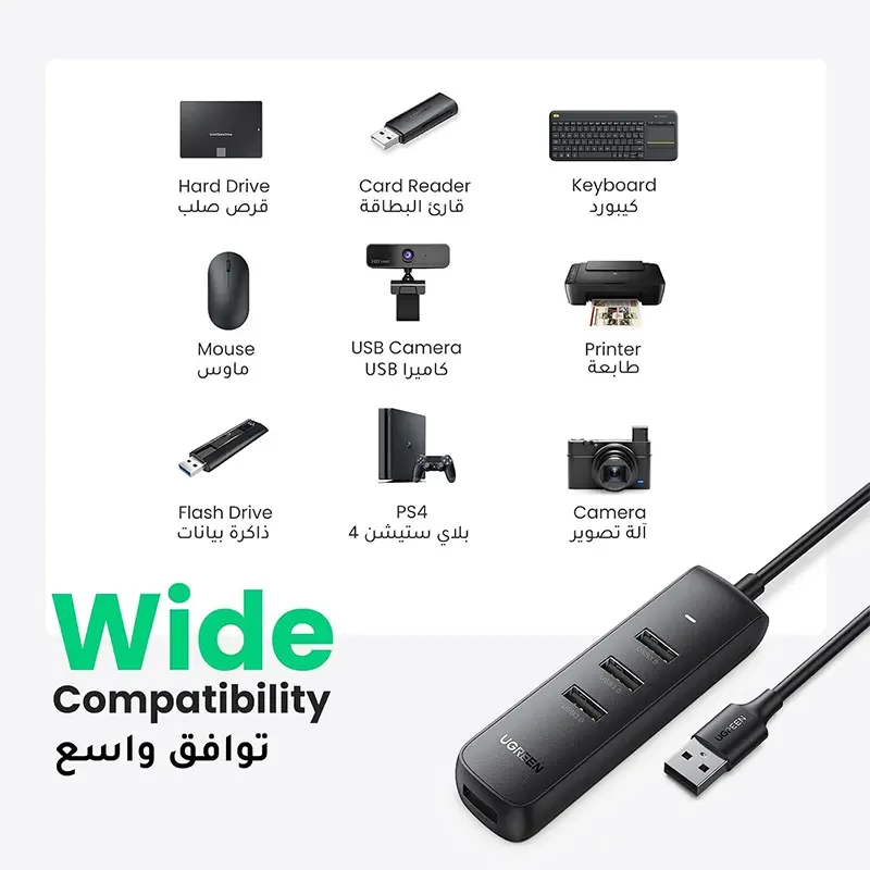 موزع USB Ugreen 80657 USB 3.0 بأربعة منافذ، 5Gbps، كابل 1 متر، تشغيل مباشر - Thumbnail 4