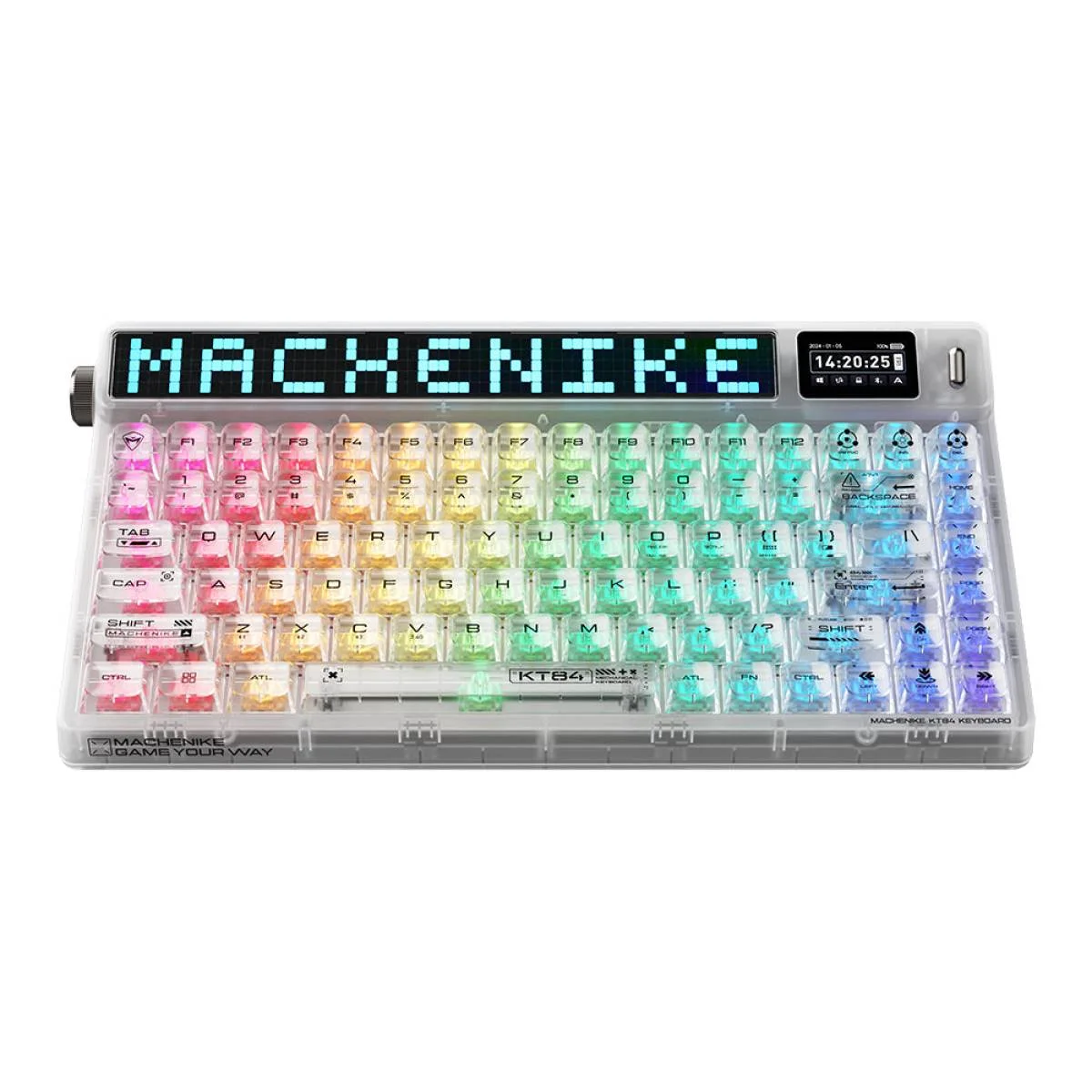 كيبورد ميكانيكي Machenike KT84 بـ84 مفتاح واتصال ثلاثي وشاشة LED Matrix وTFT وسويتشات Gateron Yellow - أبيض - Image 2