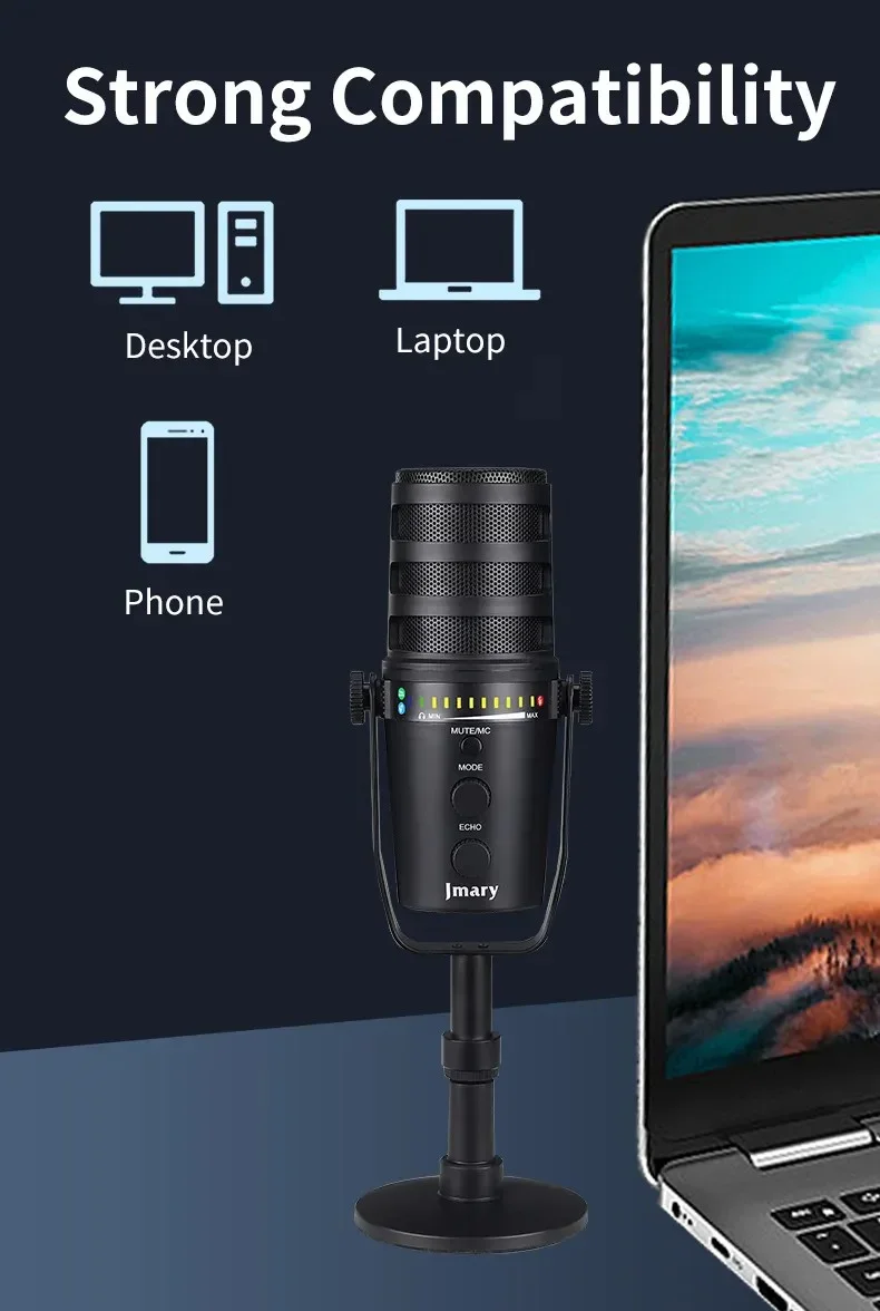 Jmary MC-PW12 USB Cardioid Desktop Microphone with Mute & Zero-Latency Monitoring - Image 14