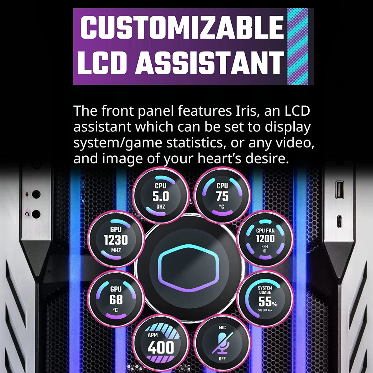 هيكل كمبيوتر Cooler Master HAF 700 EVO فل تاور بتدفق هواء عالٍ ودعم E-ATX مع شاشة IRIS LCD - Thumbnail 3