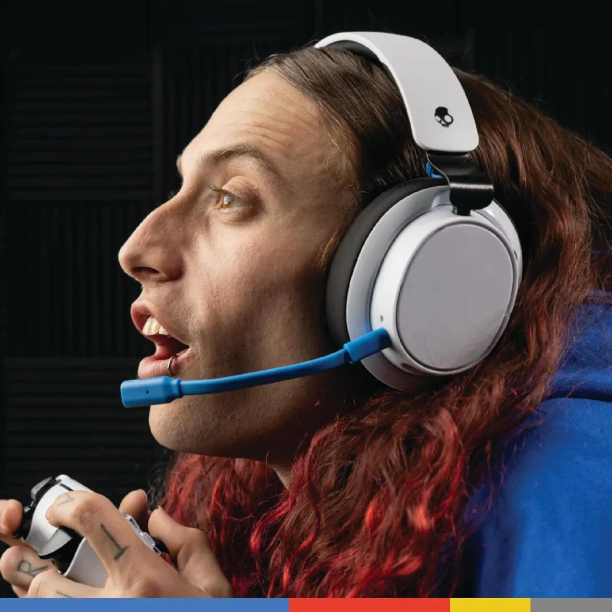 Skullcandy SLYR Pro Wireless Multi-Platform Gaming Headset with Bluetooth, 24-Hour Battery, White/Blue - Thumbnail 5