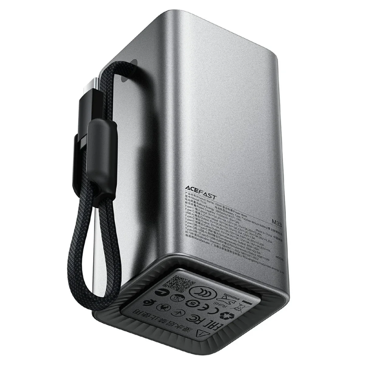 باور بانك ACEFAST M33 بسعة 20000mAh وقدرة 100W مع شاشة TFT 1.96 إنش وكابل USB-C مدمج - Image 4