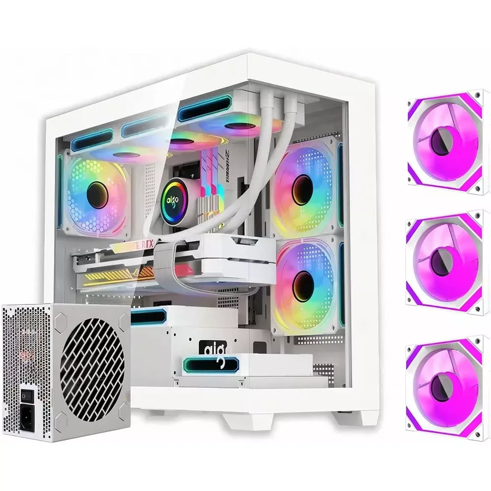كيس كمبيوتر Aigo C218M ميد تاور Micro-ATX مع 3 مراوح وباور سبلاي AE650 بقدرة 650W بشهادة 80+ Bronze - أبيض