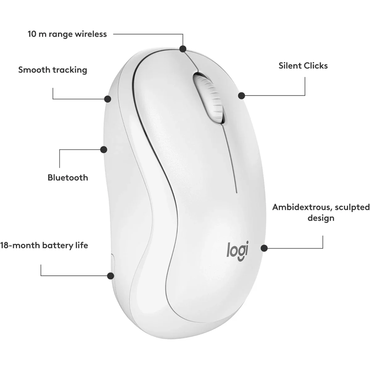 Logitech M240 Silent Bluetooth Wireless Mouse - Off White - Thumbnail 7
