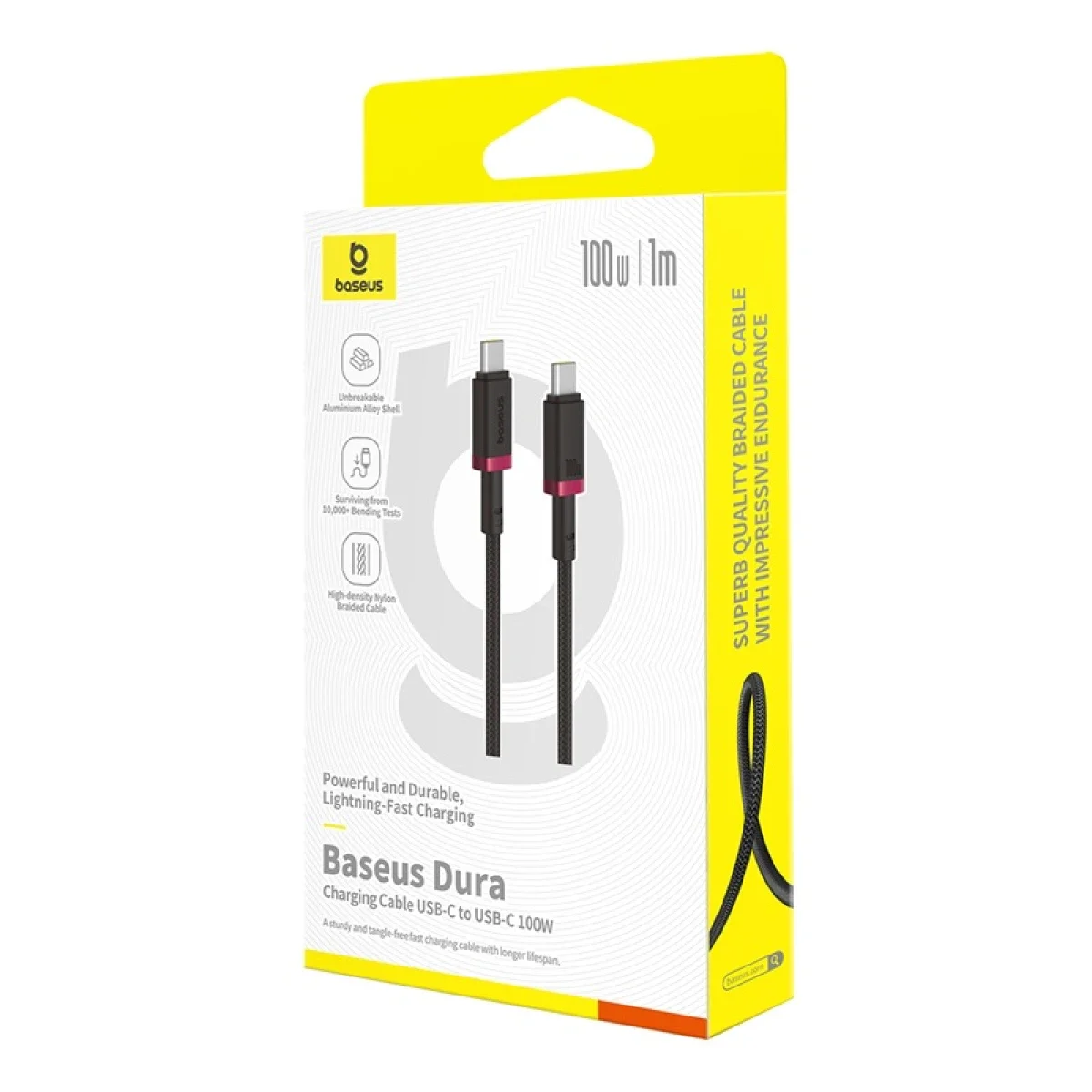 كابل شحن سريع Baseus Dura Series من Type-C إلى Type-C بقدرة 100W بطول 1 متر أحمر/أسود - Thumbnail 3