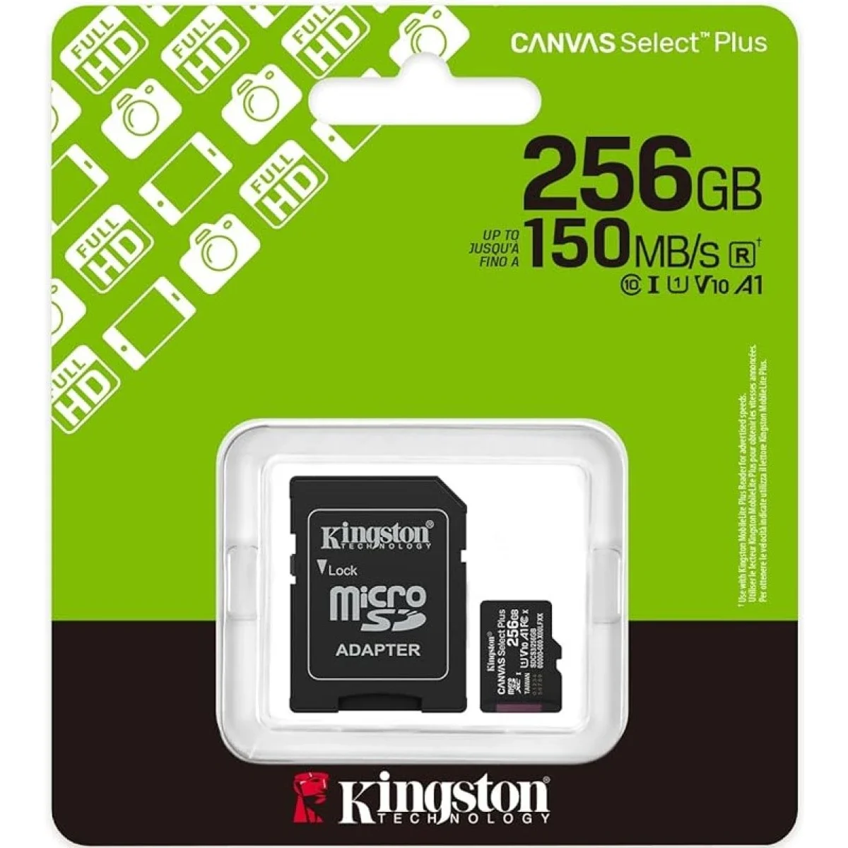 بطاقة ذاكرة Kingston Canvas Select Plus SDCS3 microSDXC سعة 256GB بسرعة تصل إلى 150MB/s مع محول - Image 1