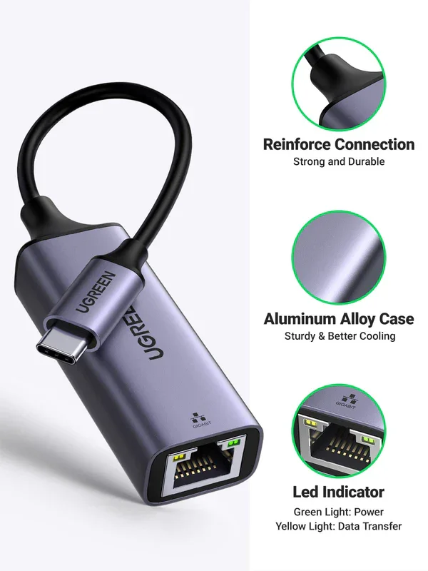 محول إيثرنت Ugreen 25052 من USB-C إلى RJ45 بسرعة 2.5G جيجابت - Image 2