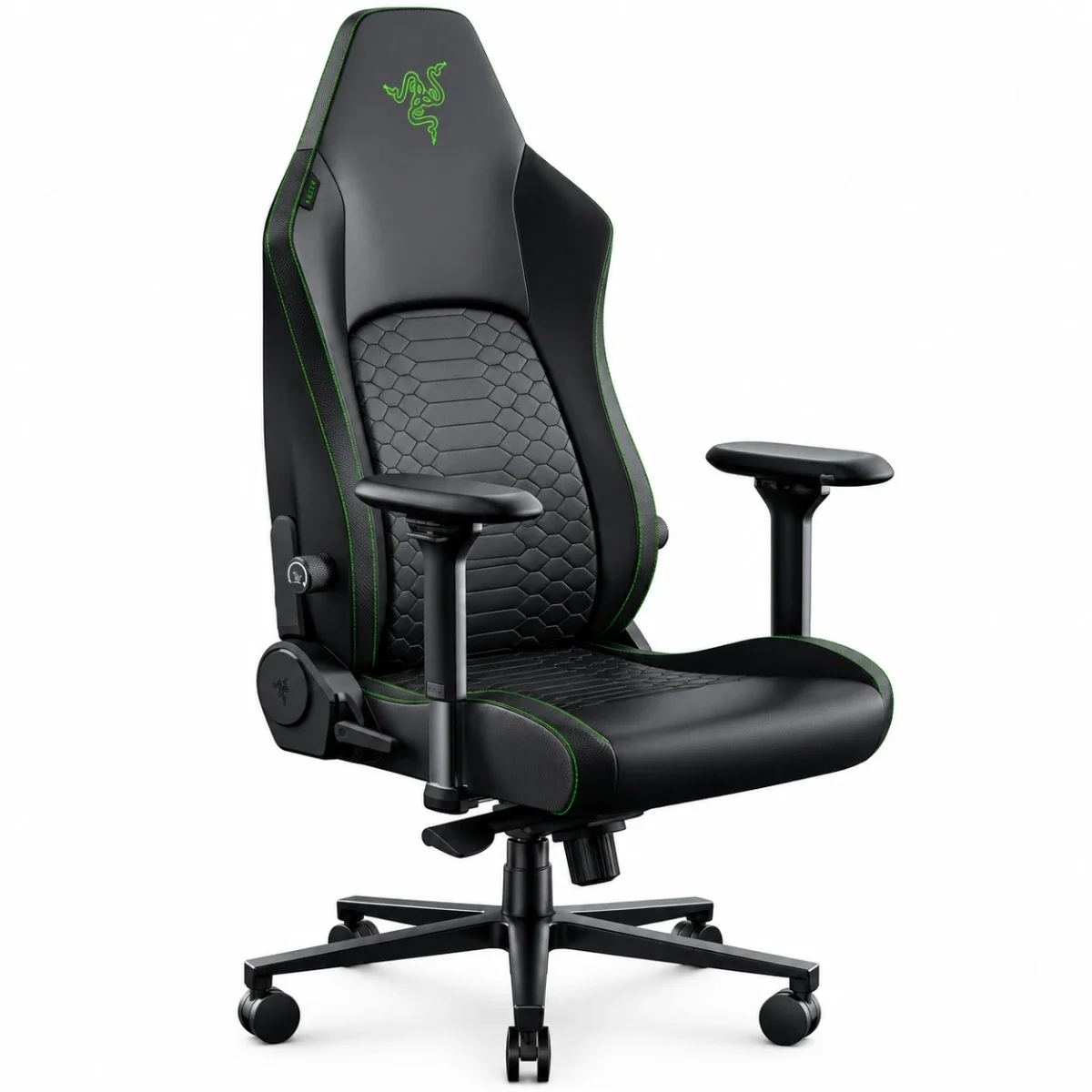 كرسي ألعاب Razer Iskur V2 NewGen (2025) بدعم قطني HyperFlex وجلد Gen-2 EPU مع CoolTouch وفوم معالج على البارد ومساند ذراع 4D، أسود/أخضر