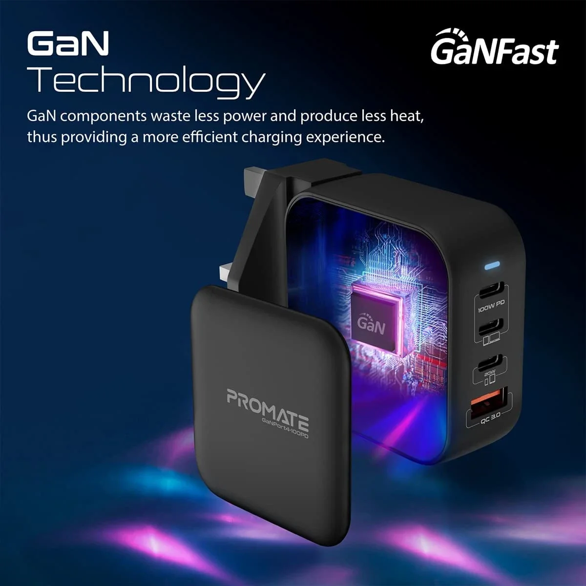 شاحن Promate GaNPort4-100PD GaN بقدرة 100 واط و4 منافذ USB-C - Thumbnail 5
