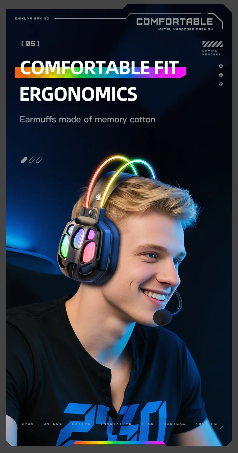 ONIKUMA X89 Gaming Headset with 3.5mm Jack, Surround Sound and RGB Lighting - Black - Thumbnail 15