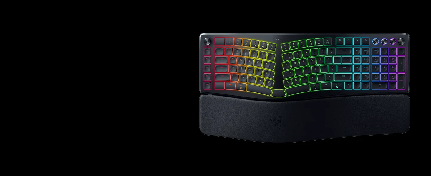 كيبورد Razer Pro Type Ergo لاسلكي مريح بتصميم منفصل وإضاءة RGB - أسود - Thumbnail 14
