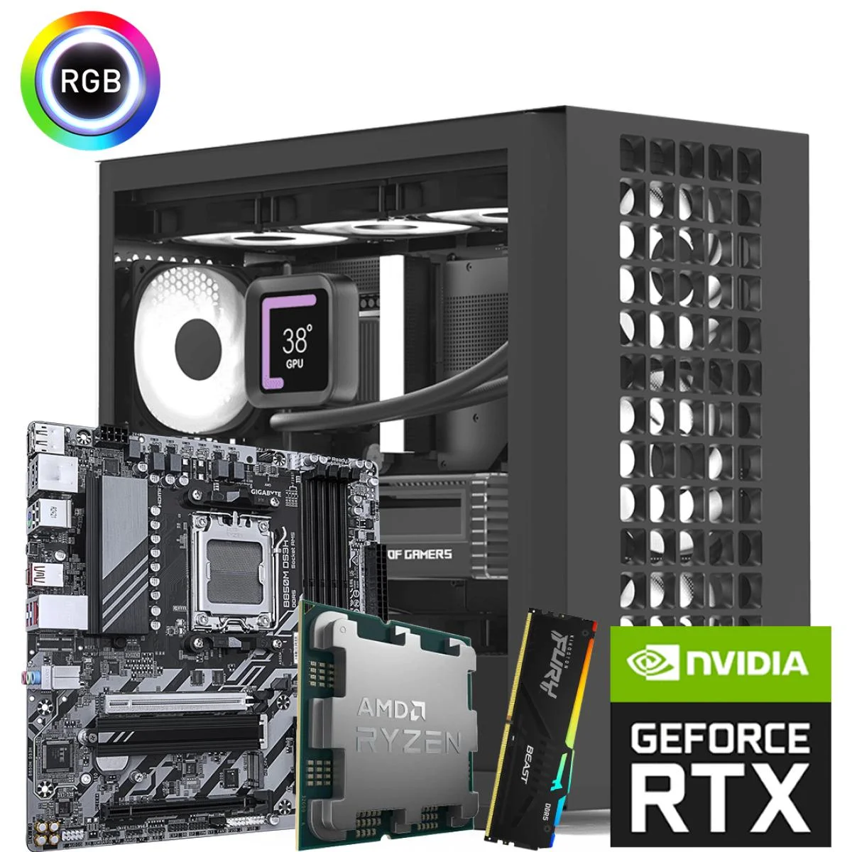كمبيوتر ألعاب AMD Ryzen 7 9700X بكرت RTX 5070 12GB وذاكرة 32GB