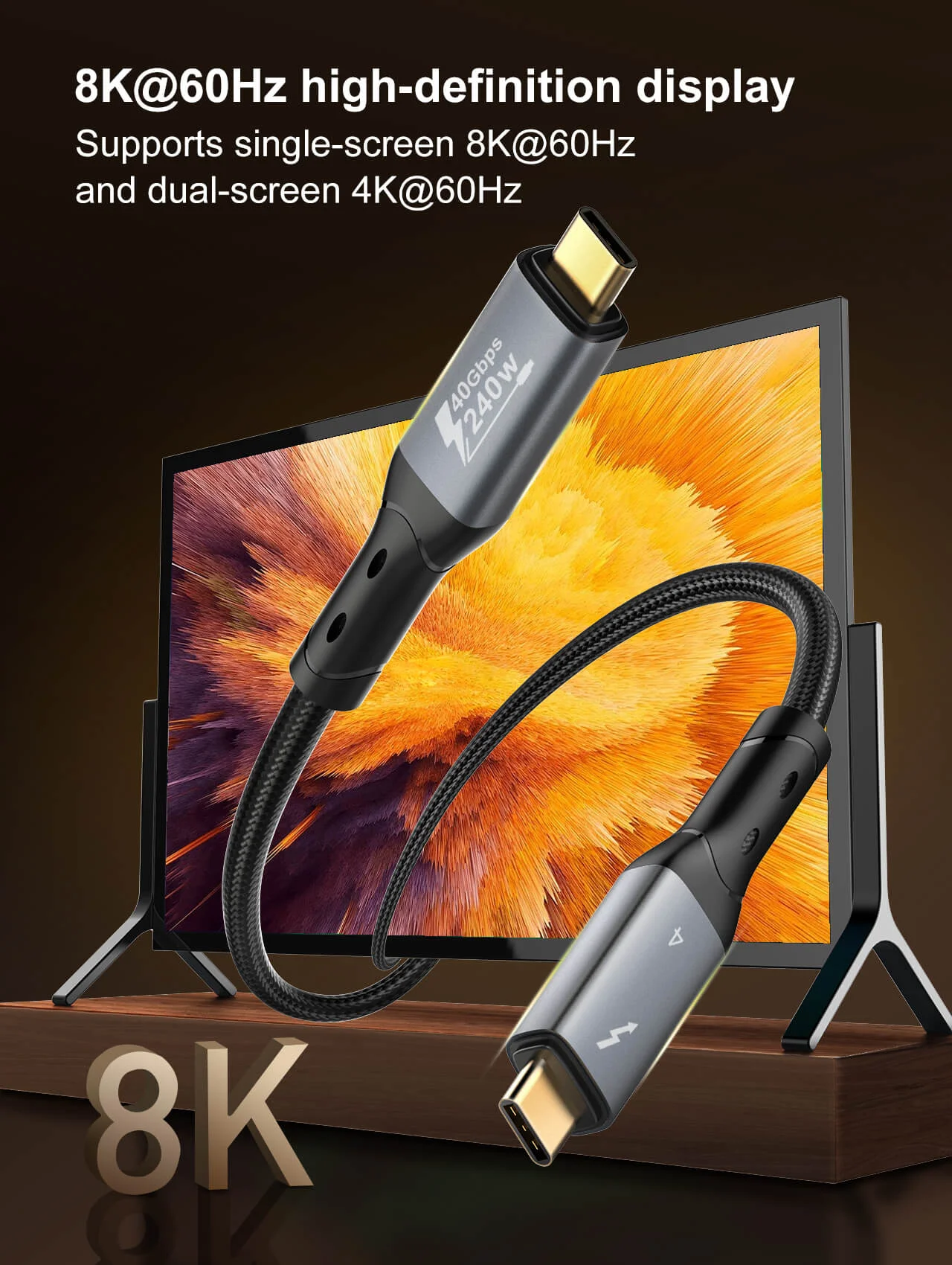 LDNIO TC11C Thunderbolt 4 Certified USB-C to USB-C Cable 40Gbps 240W 1M Black - Thumbnail 5