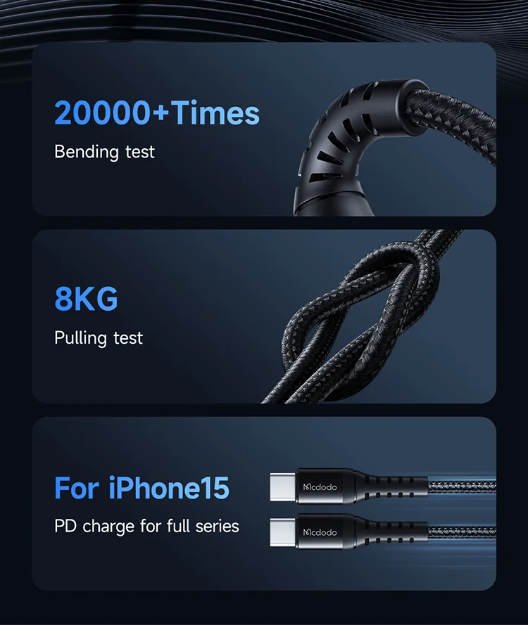 سلك شحن ونقل بيانات Mcdodo CA-5641 USB-C إلى USB-C بقدرة 60W وتيار 3A بطول 1 متر أسود - Image 19