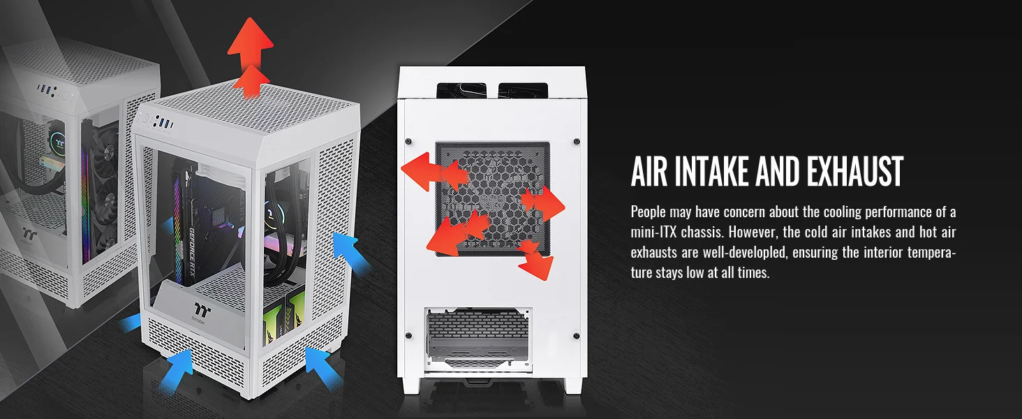 هيكل كمبيوتر Thermaltake The Tower 100 ميني تاور زجاج مقسى Mini-ITX باللون الأبيض - Image 14