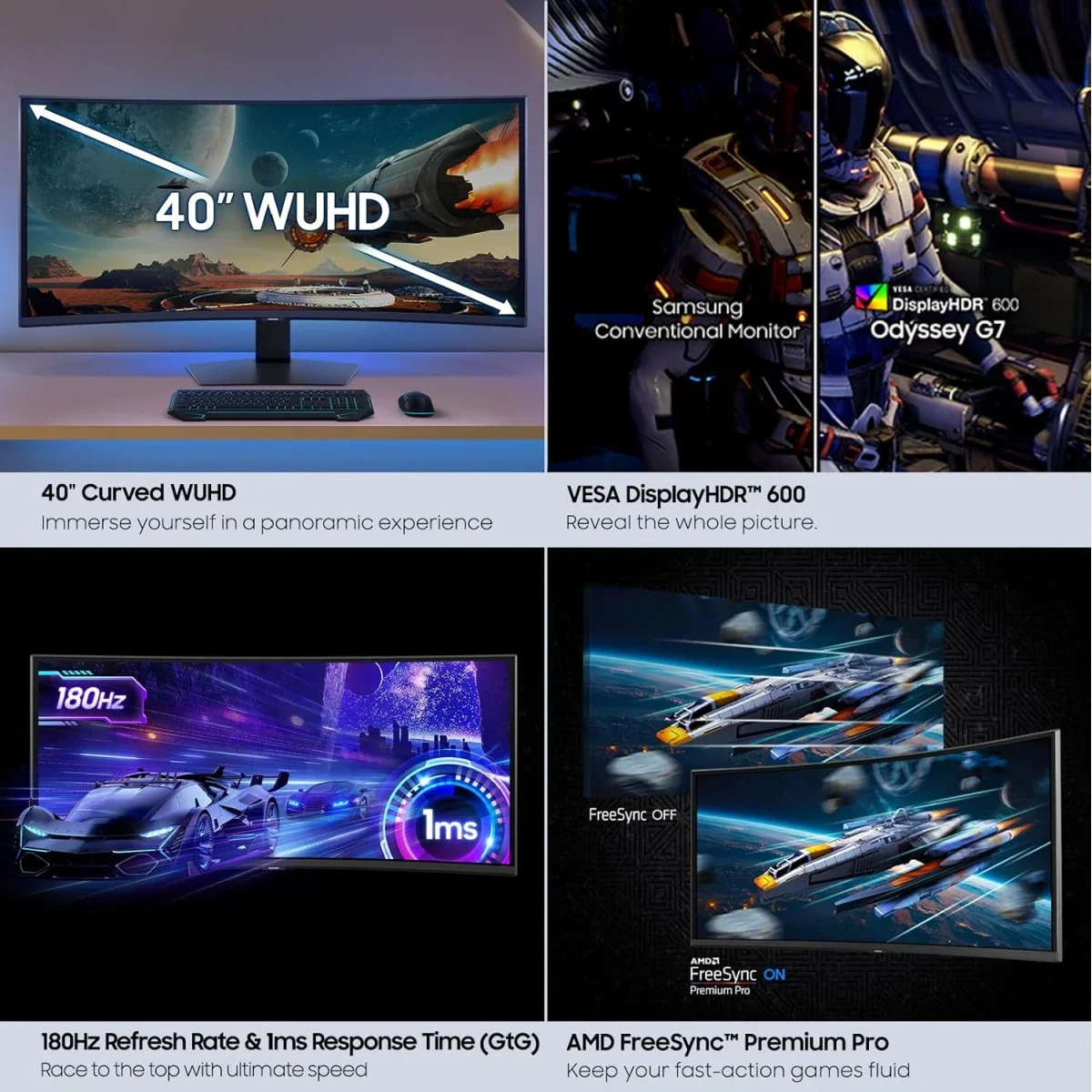 Samsung Odyssey G7 G75F 40-Inch Curved WUHD 180Hz Gaming Monitor - Thumbnail 3