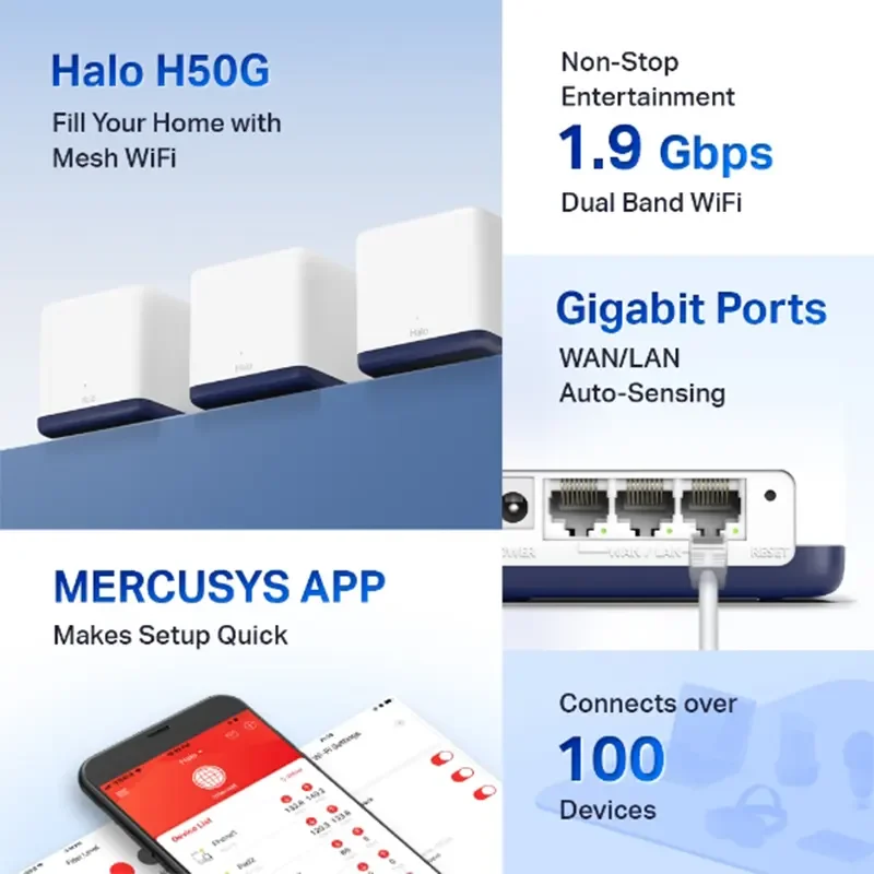 MERCUSYS Halo H50G AC1900 Whole Home Mesh Wi-Fi System, 3-Pack - Thumbnail 3