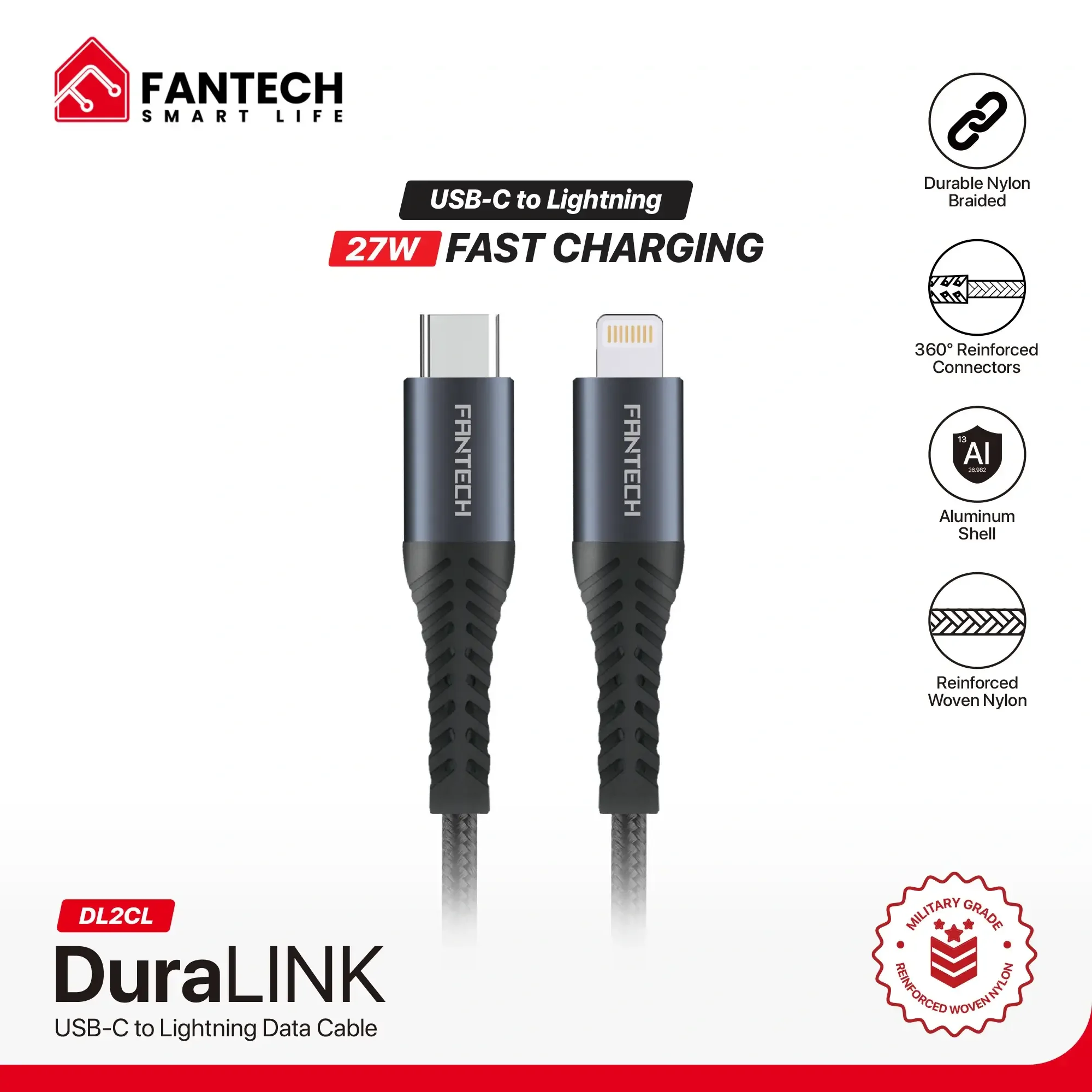 سلك بيانات Fantech DL2CL DuraLink من USB-C إلى Lightning - Image 2