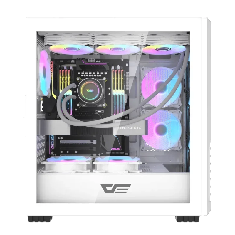 كيس كمبيوتر DarkFlash DF2100 ميد تاور ATX أبيض مع 4 مراوح ARGB مركبة مسبقاً - Thumbnail 7