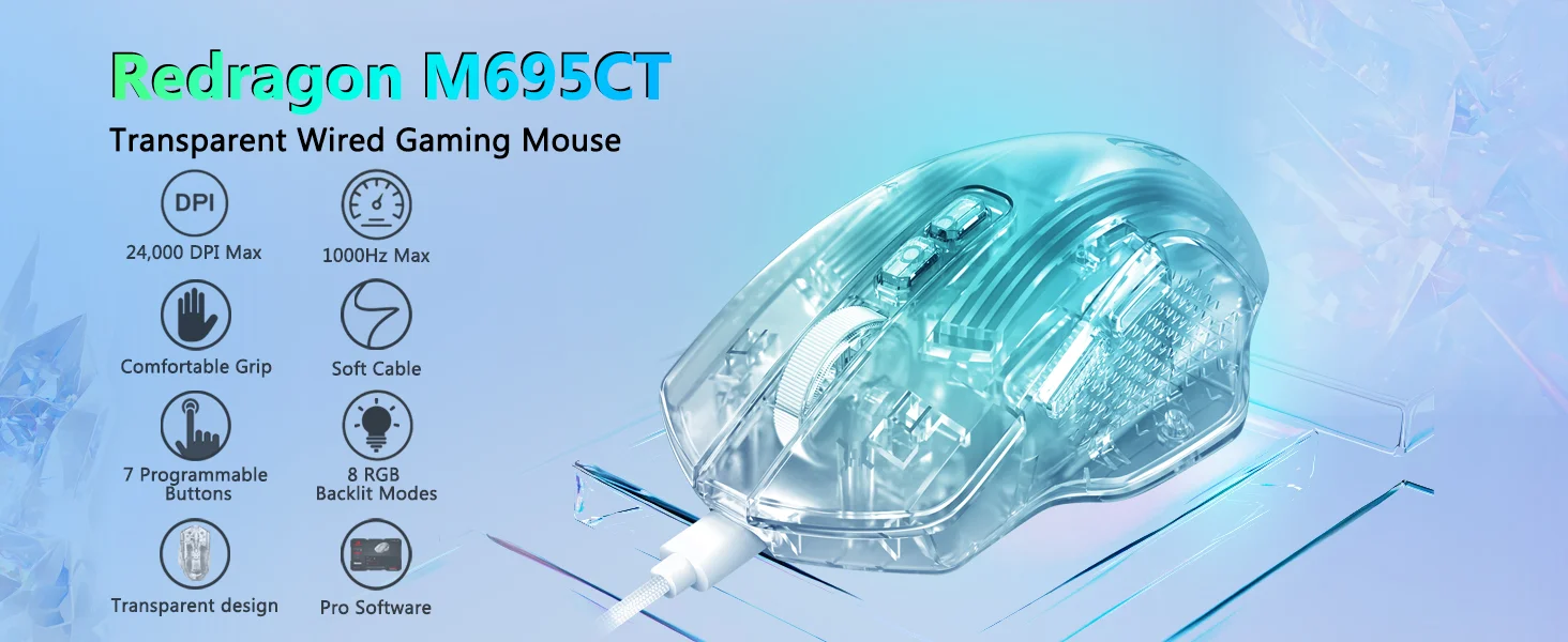ماوس ألعاب Redragon M695 CT سلكي بدقة 24000 DPI وإضاءة RGB أبيض - Thumbnail 10