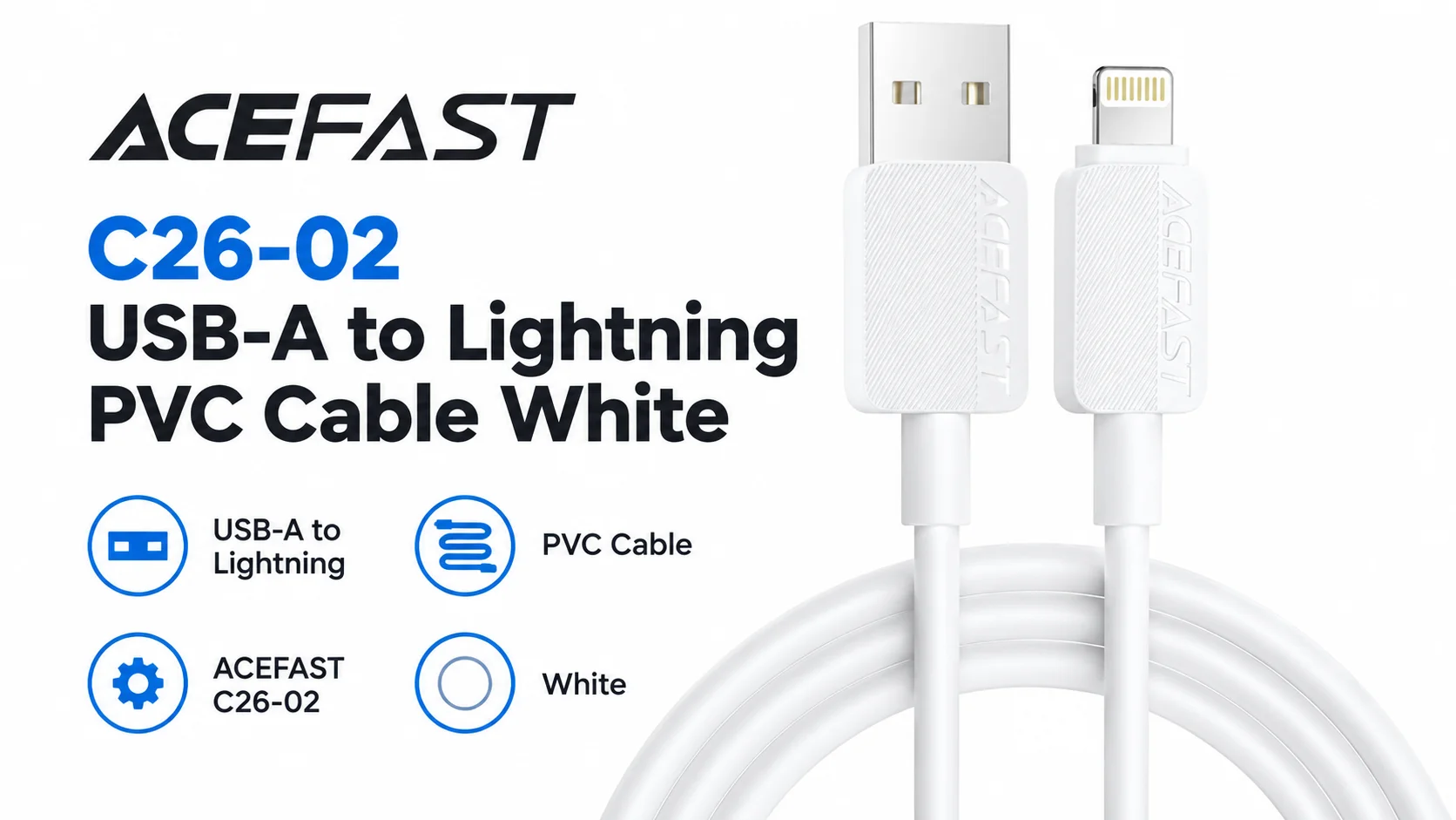 ACEFAST C26-02 USB-A to Lightning PVC Cable - White - Thumbnail 7