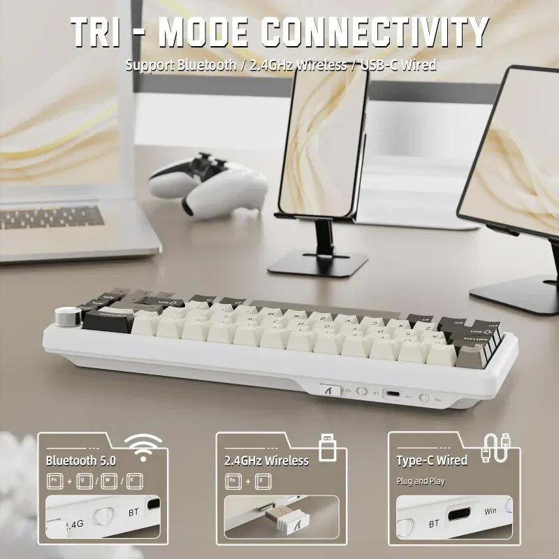 كيبورد ATTACK SHARK X66 ميكانيكي لاسلكي بمفاتيح PBT بطباعة جانبية وسويتش Blueberry – لون Cheese - Image 6