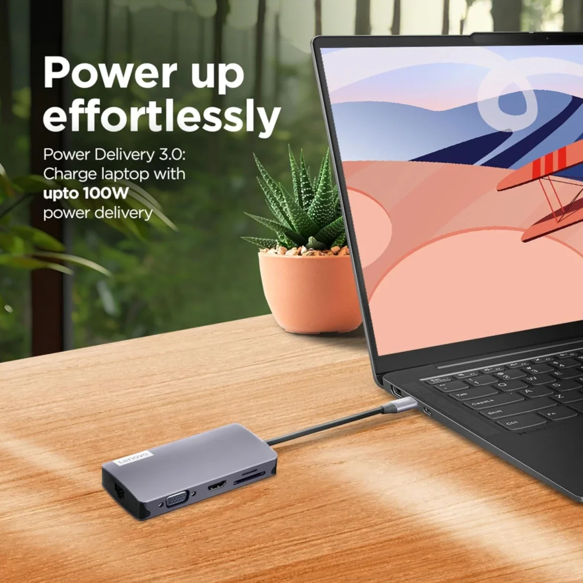 محطة إرساء Lenovo 150 USB-C Travel Dock مع شحن حتى 100W ومنفذ HDMI وVGA وRJ45 و3 منافذ USB-A 3.0 - Grey - Image 2