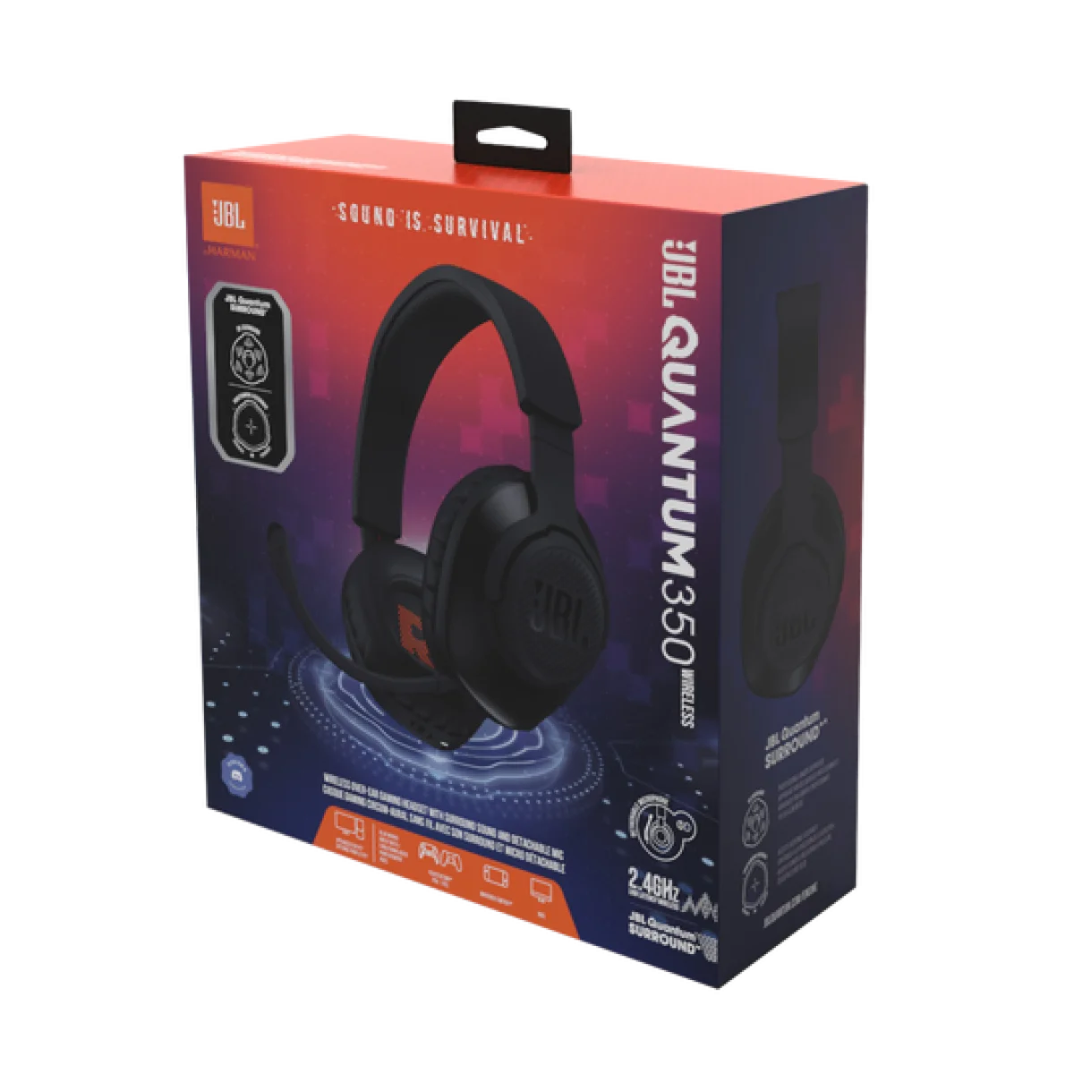 JBL Quantum 350 Wireless Gaming Headset with Detachable Boom Mic, Black