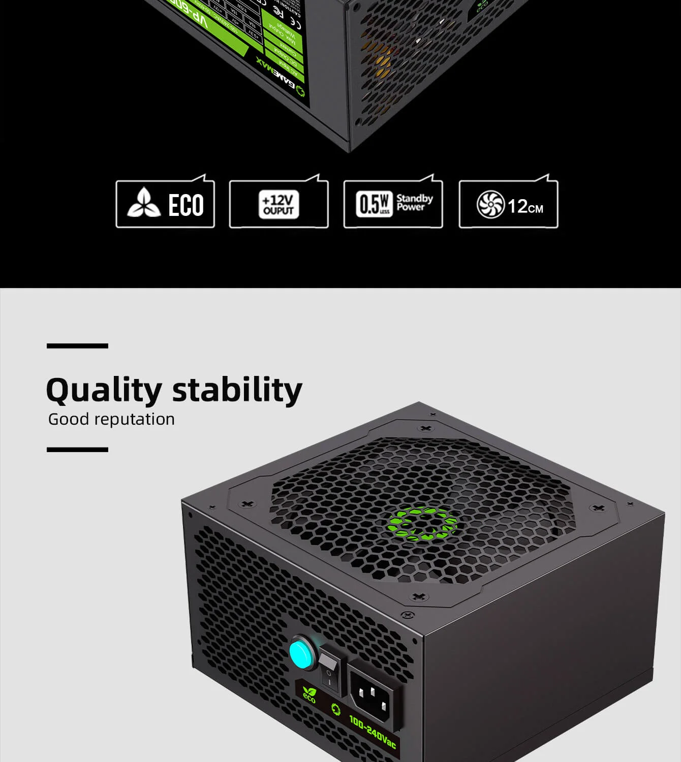 GameMax VP-600 600W 80 PLUS Bronze Power Supply with ECO Mode - Thumbnail 10