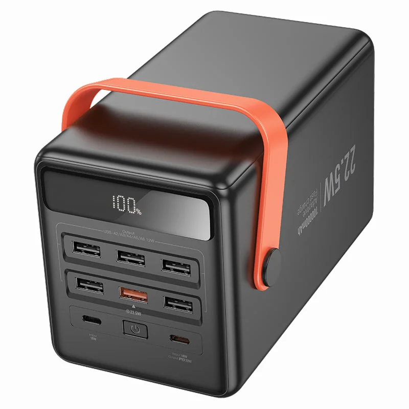 HOCO J142 Surpass 100000mAh Power Bank, 22.5W Fast Charging, 7 Output Ports, Black - Thumbnail 7