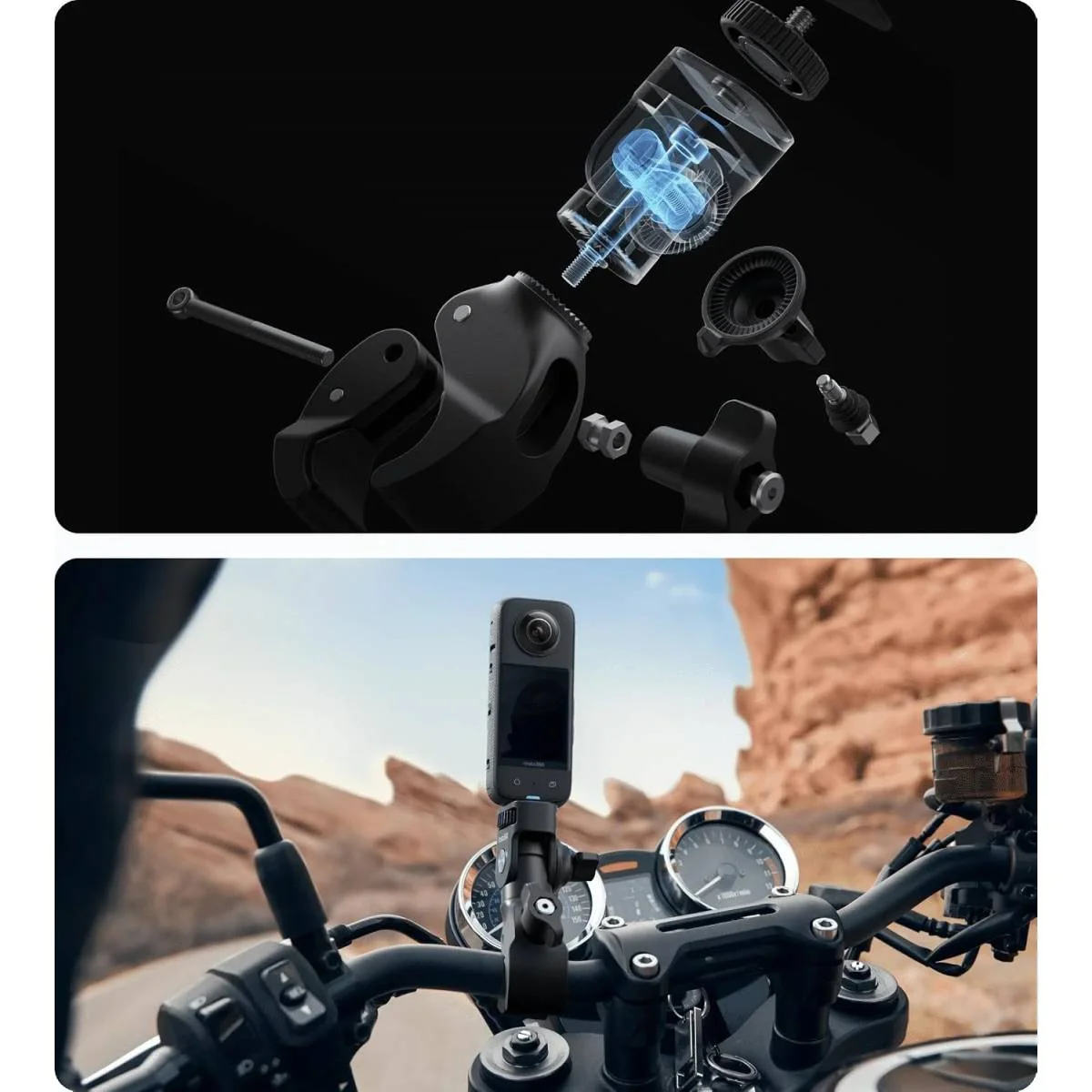 طقم تثبيت كاميرا للدراجات النارية Insta360 Motorcycle Bundle (New Version) بمشبك مقود قوي وحوامل خوذة مرنة لكاميرات X6/X5/X4/X3/Ace Pro 2 وGoPro Hero 12/11/10 وDJI Osmo Action – أسود - Thumbnail 5