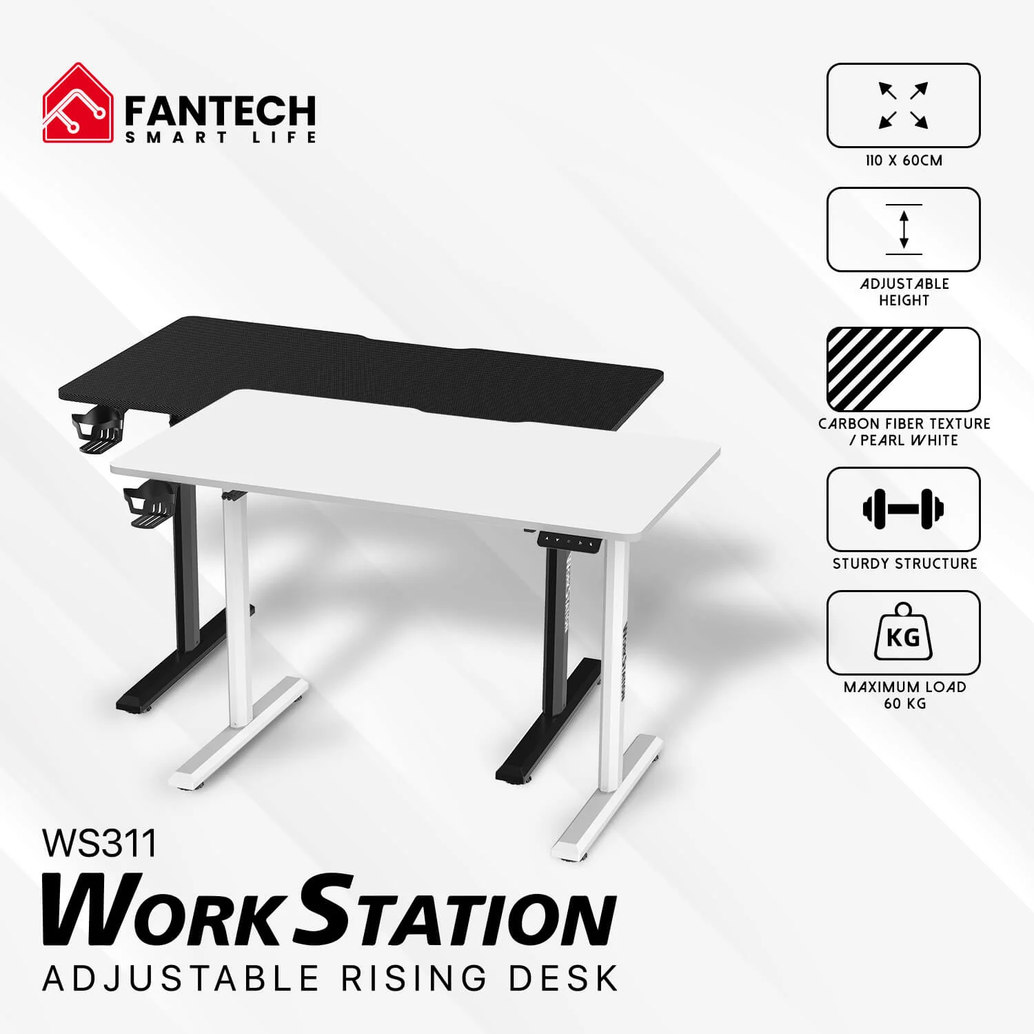 Fantech Workstation WS311 Adjustable Rising Desk White - Thumbnail 4