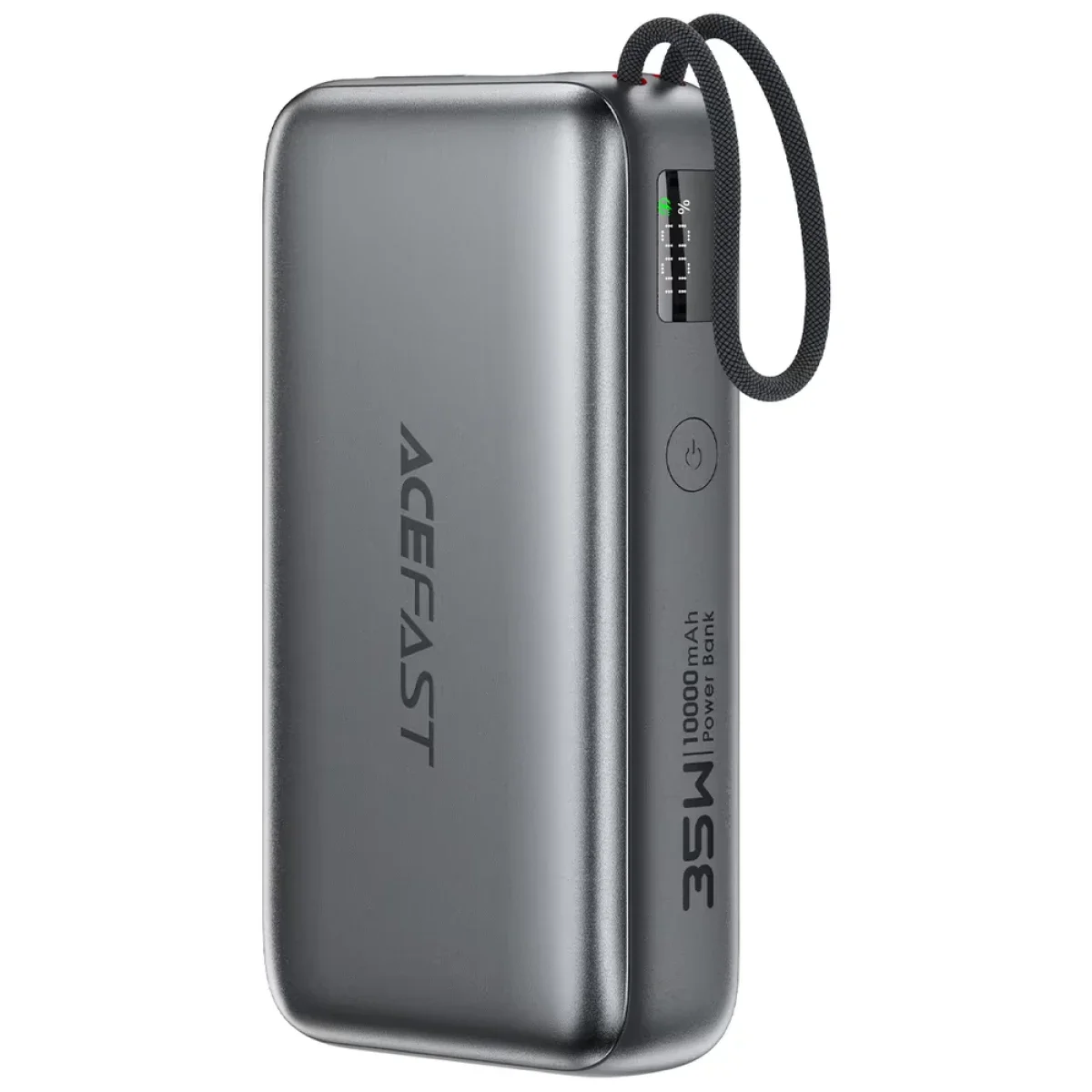 باور بانك ACEFAST M32 سعة 10000mAh بقدرة 35W مع كابل USB-C قابل للسحب، رمادي معدني