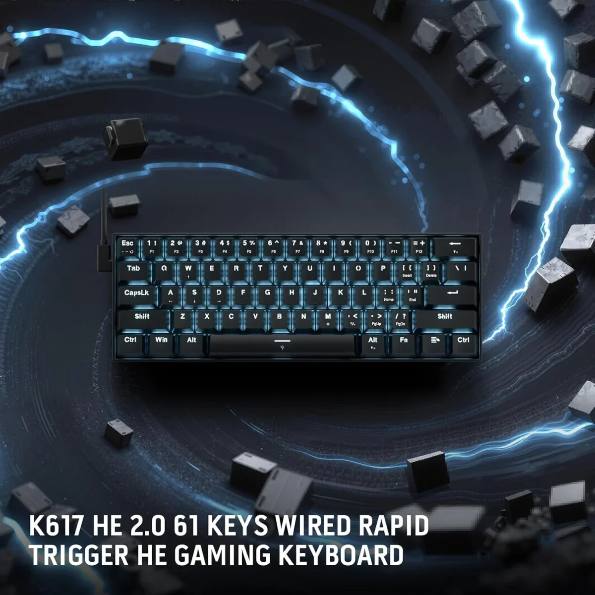 كيبورد ألعاب Redragon K617 HE سلكي 60% بمفاتيح Hall Effect مغناطيسية - أسود Essential - Thumbnail 9