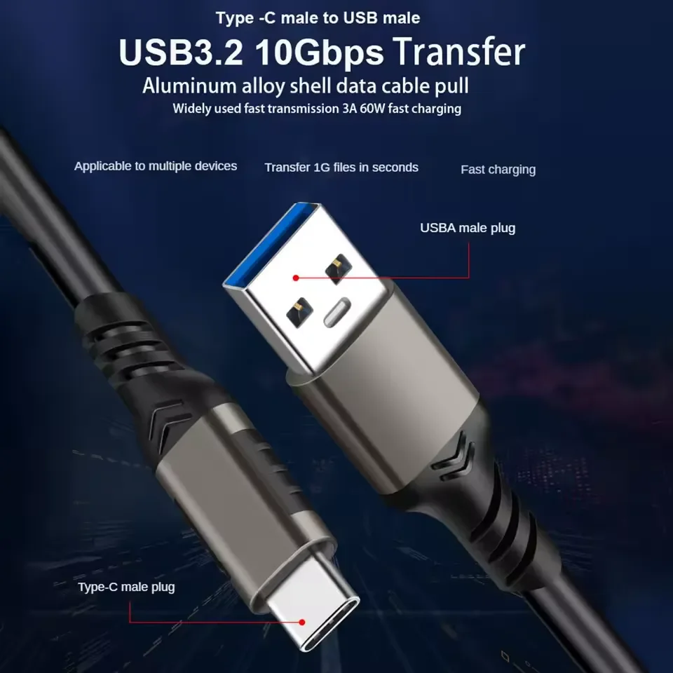 كابل hannord GS19812 USB 3.2 من USB-A إلى Type-C بسرعة 10Gbps وشحن Quick Charge 3.0 - Thumbnail 3