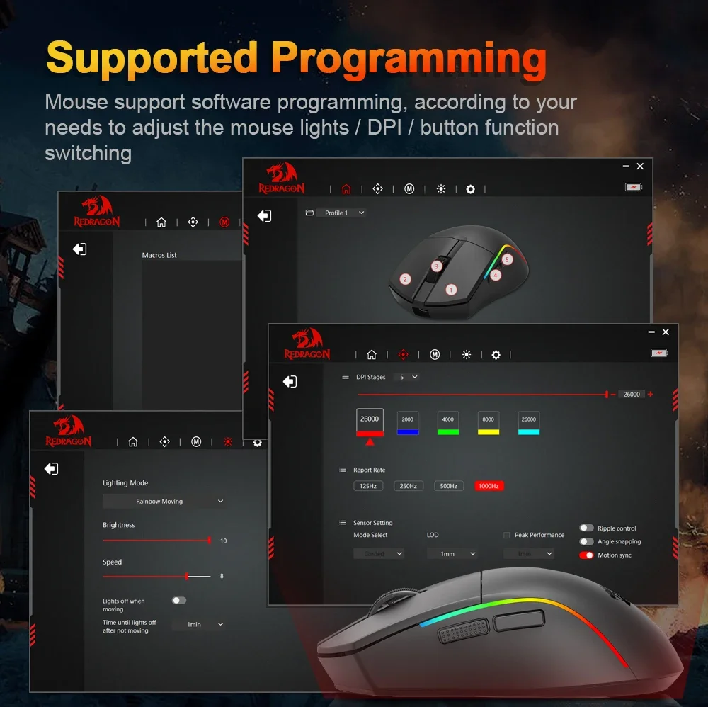 ماوس ألعاب Redragon Deicide M816 Pro لاسلكي ثلاثي الوضع، 26000 DPI، 61g، أسود - Thumbnail 14