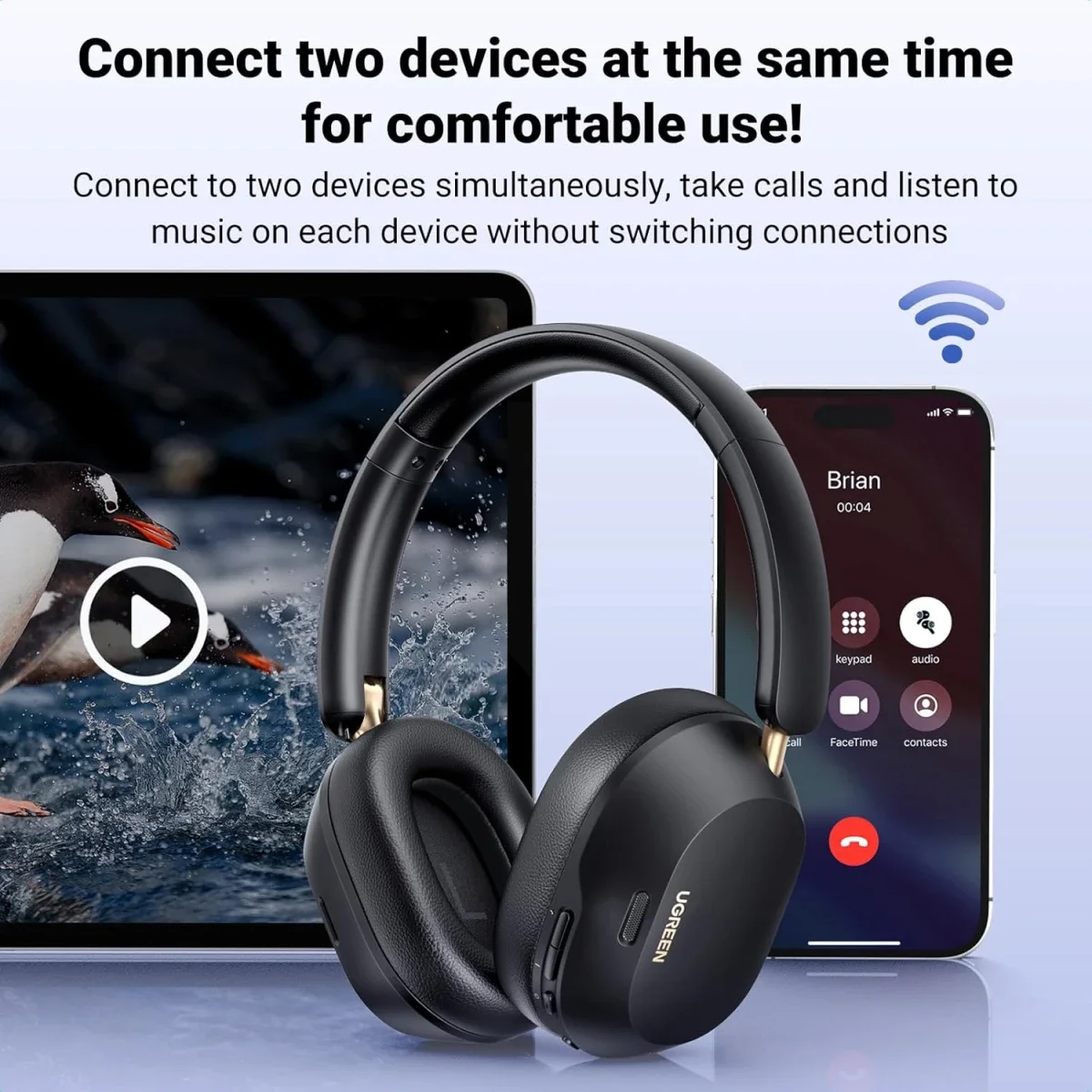 سماعات رأس Ugreen HiTune Max5c فوق الأذن بتقنية Bluetooth 5.4 وعزل ضوضاء تكيفي وبطارية 75 ساعة - أسود - Image 6
