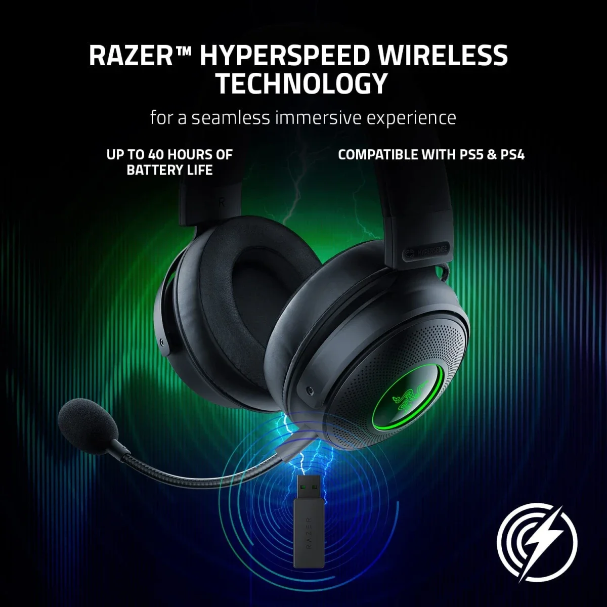 سماعة ألعاب Razer Kraken V3 Pro لاسلكية مع HyperSense وصوت THX 7.1 وإضاءة Chroma RGB - Thumbnail 6