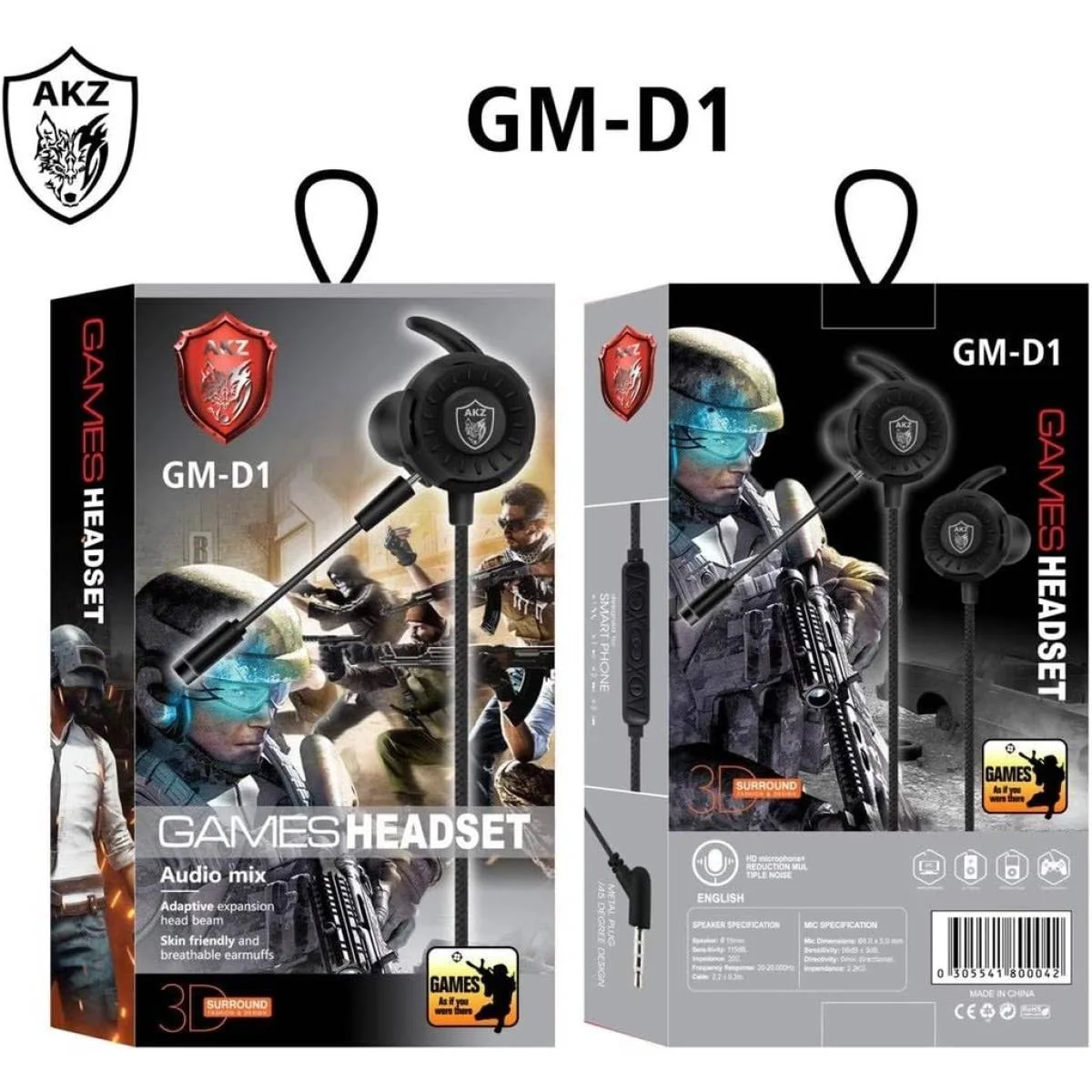 سماعة ألعاب سلكية AKZ GM-D1 مع مايكروفون HD ومنفذ 3.5 مم، أسود - Image 2