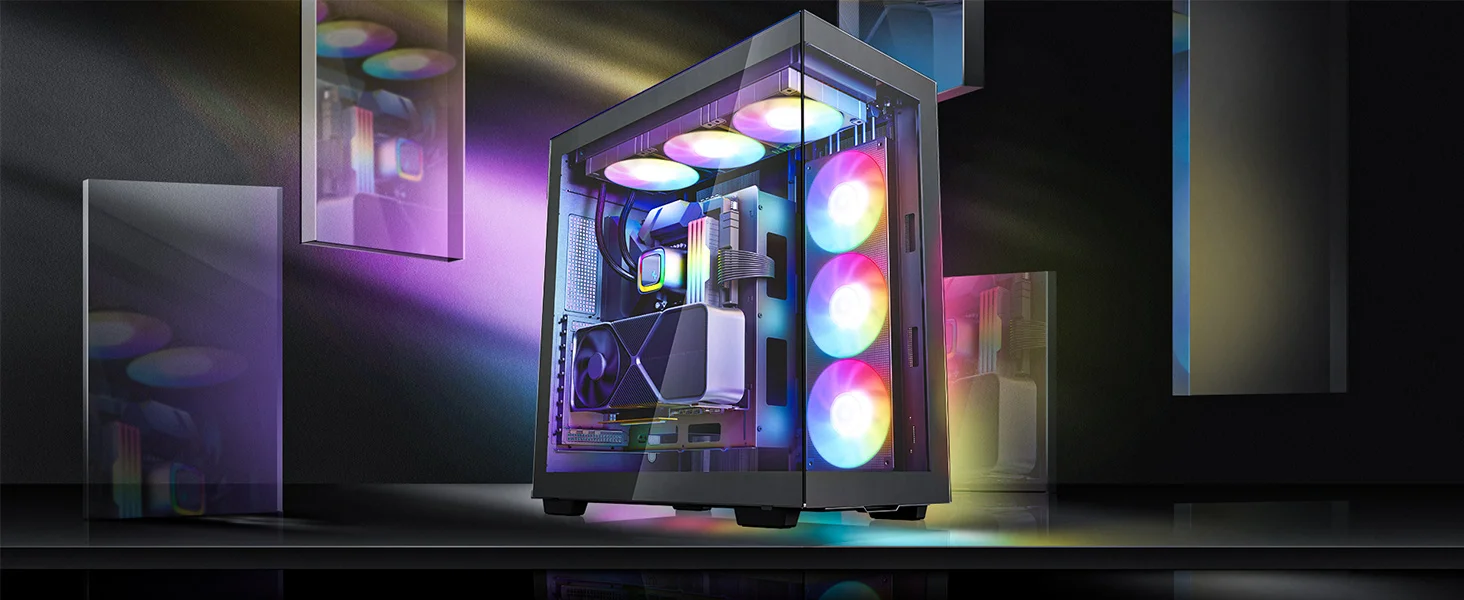هيكل كمبيوتر DeepCool CH780 ATX+ بانورامي ثنائي الحجرة Full Tower مع كابل Riser Gen 4 و3 مراوح Trinity 140mm ARGB - أسود - Image 12